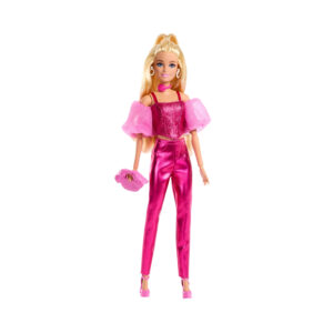 Barbie - deluxe style n. 5, bambola con abito rosa metallizzato e capelli biondi, top a corsetto scintillante e pantaloni lucidi - Barbie