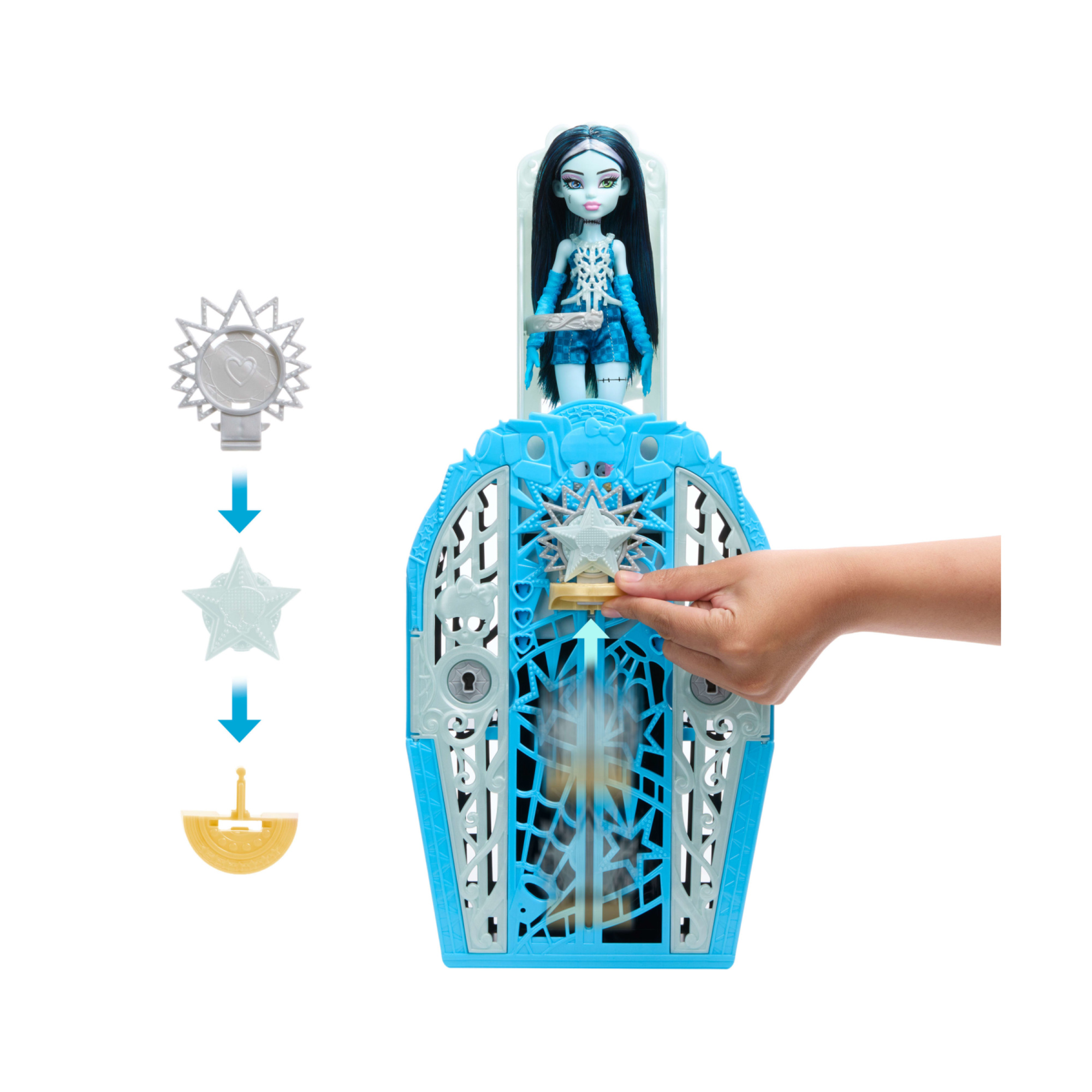 Monster high - frankie stein i misteri di hauntlywood, bambola con abiti, guardaroba e 19 accessori glamour a sorpresa - Monster High