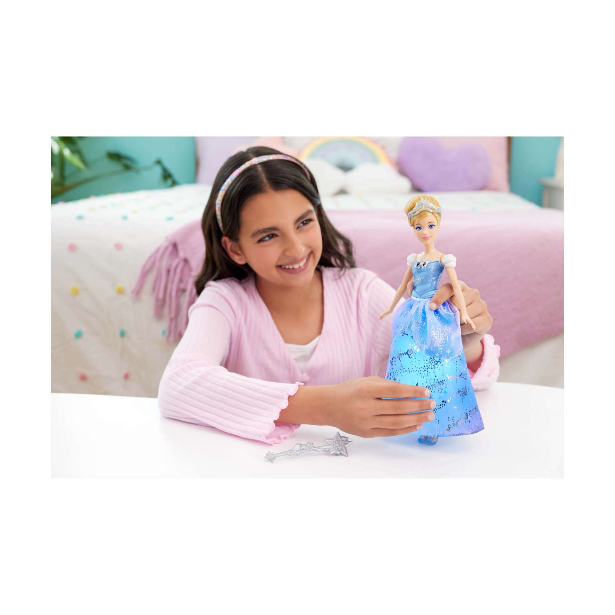Mattel disney princess - cenerentola ballo incantato, bambola ispirata al film con abito che si illumina e bacchetta magica con suoni - DISNEY PRINCESS
