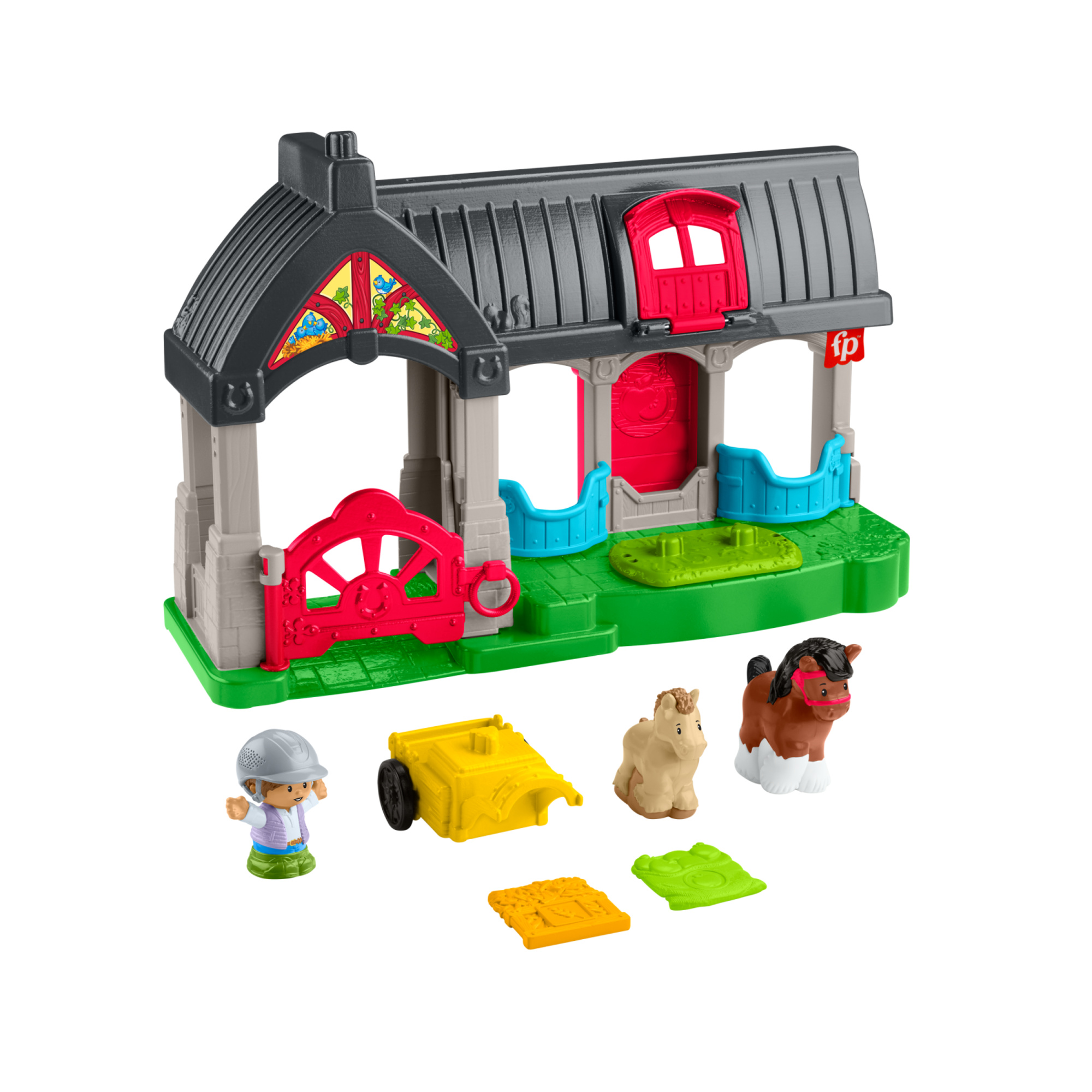 Fisher-price little people - maneggio dei cavalli, playset con suoni, fienile e tre stalle, include 2 cavalli, 1 personaggio e accessori - FISHER PRICE