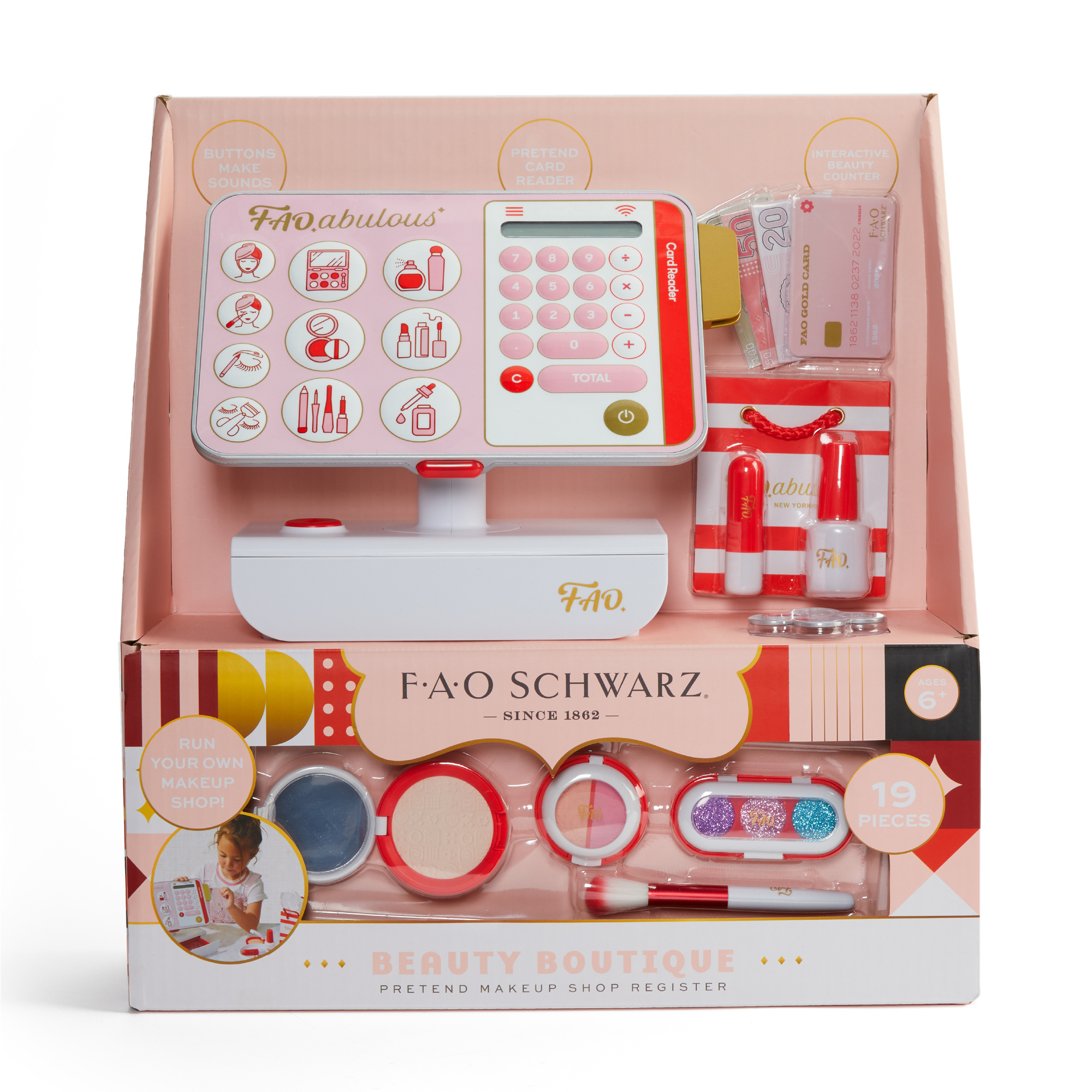 Cassa trucco fao schwarz beauty boutique – set gioco 19 pezzi - 