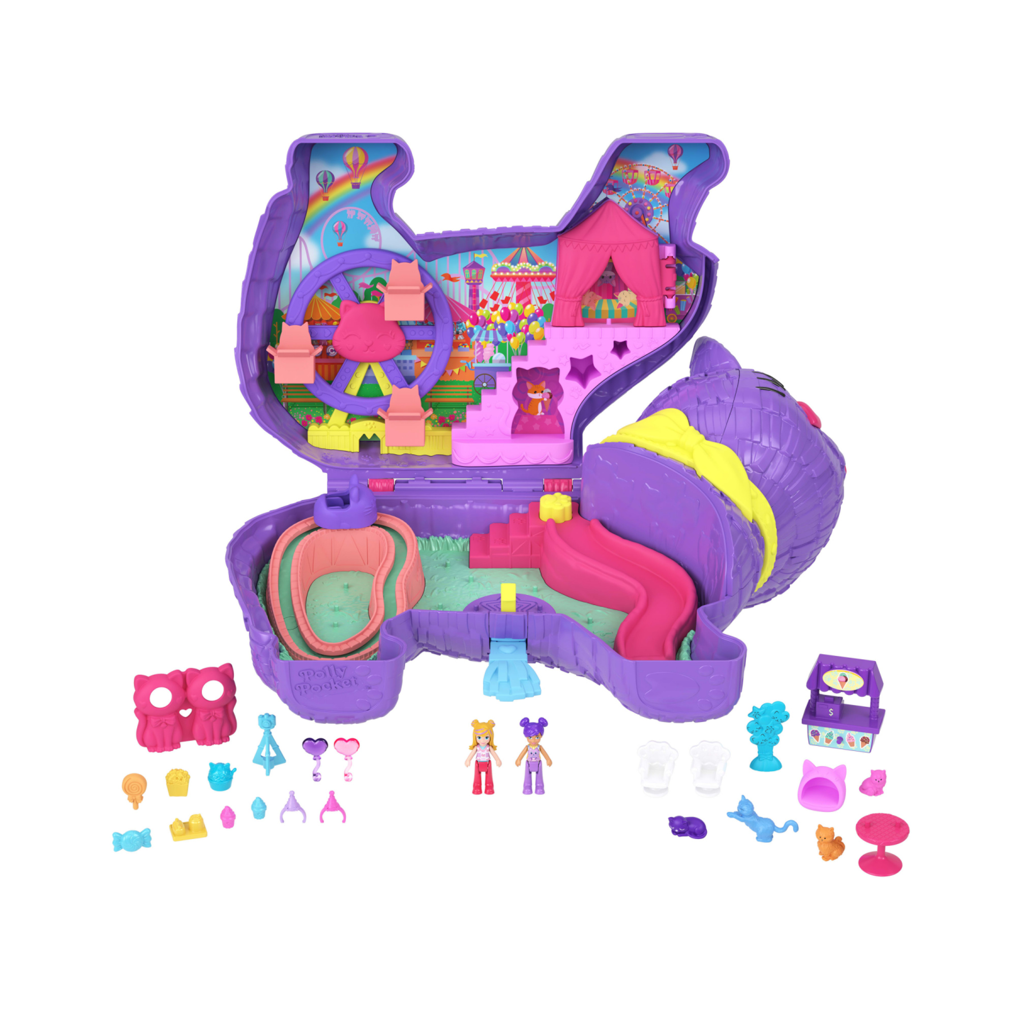 Polly pocket - gattino delle feste, set pignatta con ruota panoramica, include 2 mini bambole, cuccioli e 23 accessori - Polly Pocket