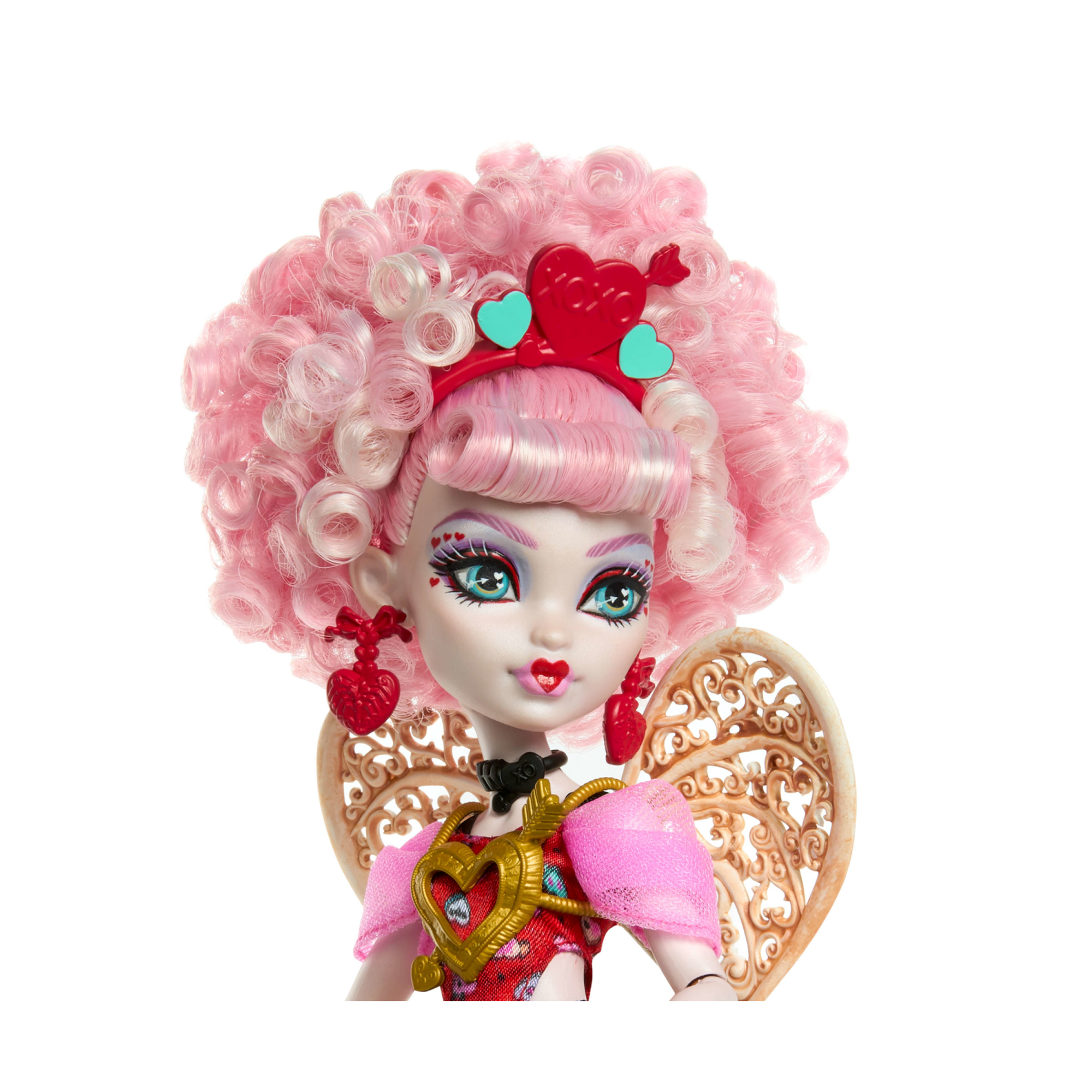 Monster high - cupid asteria scary sweet birthday, bambola con abito da party rosa e rosso e accessori a tema - Monster High