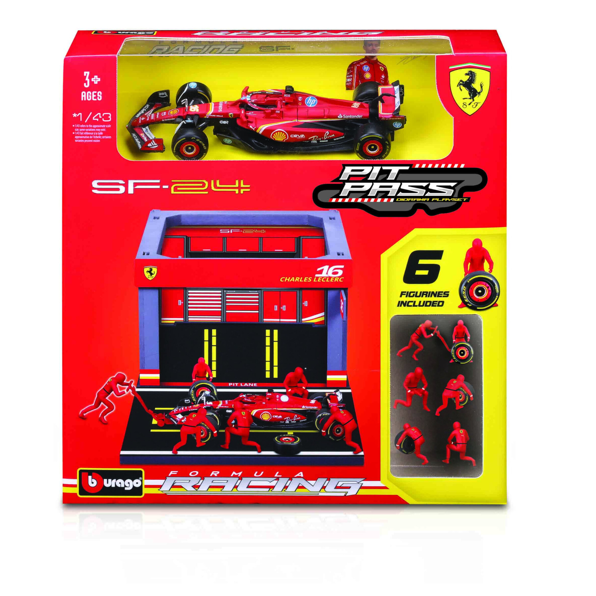 Pit stop ferrari con auto ferrari sf-24 #16 leclerc 1:43 - BBURAGO