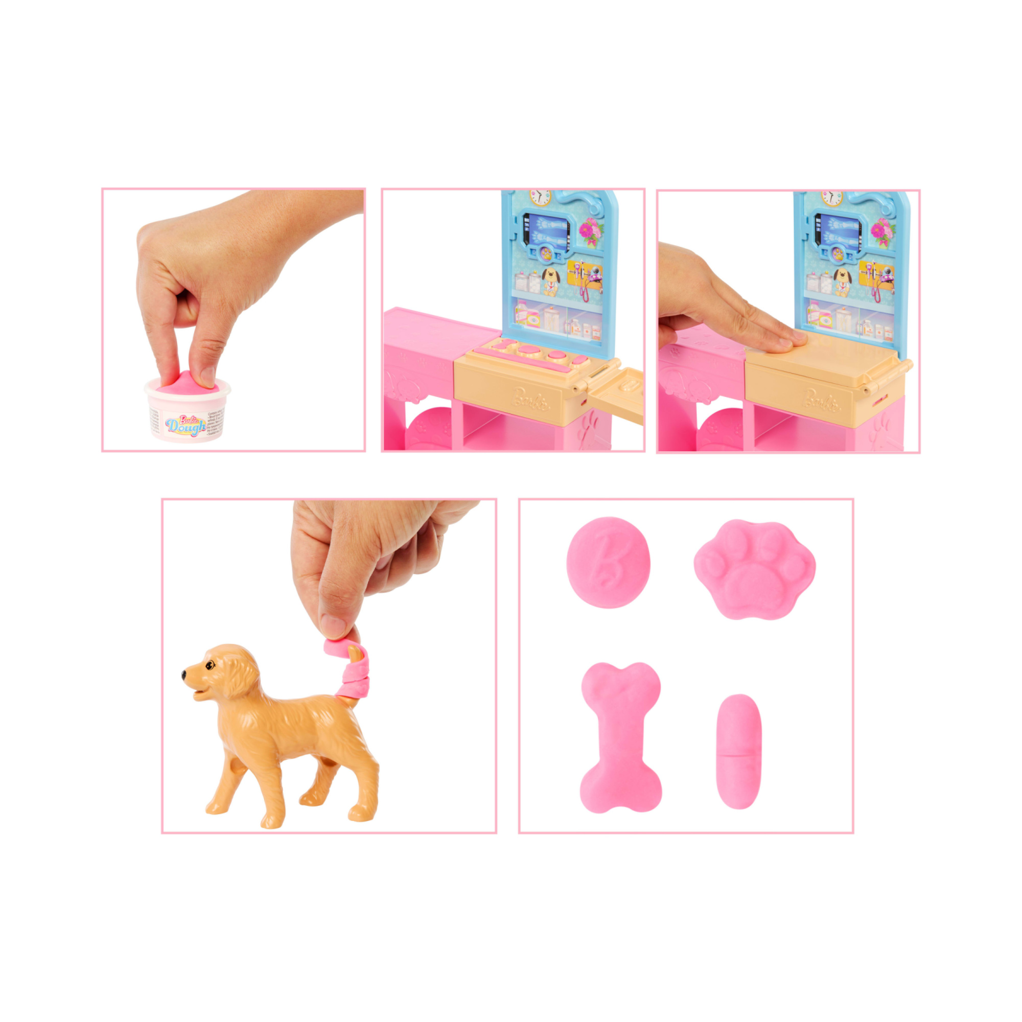 Barbie - clinica veterinaria di pronto soccorso, set con bambola, arredamento, pasta modellabile e 10 accessori - Barbie