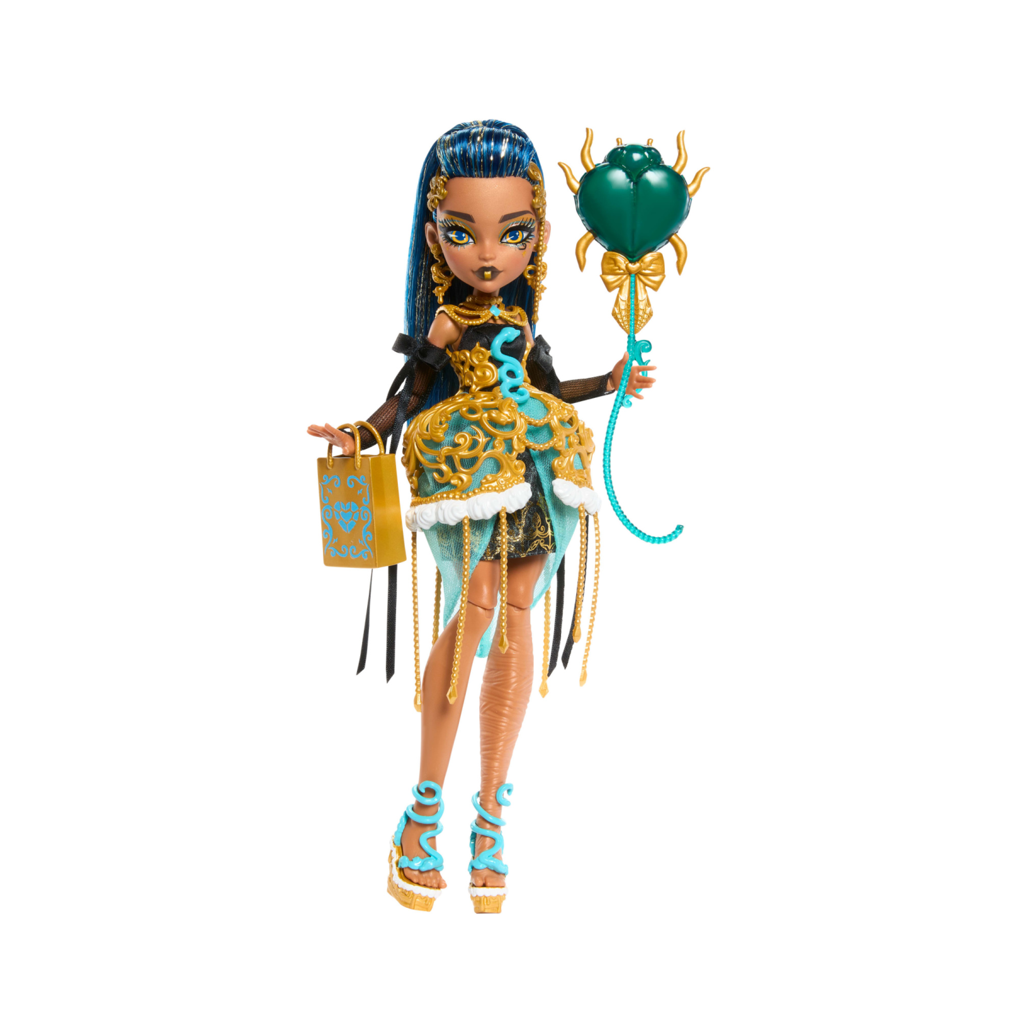 Monster high - cleo de nile scary sweet birthday, bambola con abito da party dorato e accessori a tema - Monster High