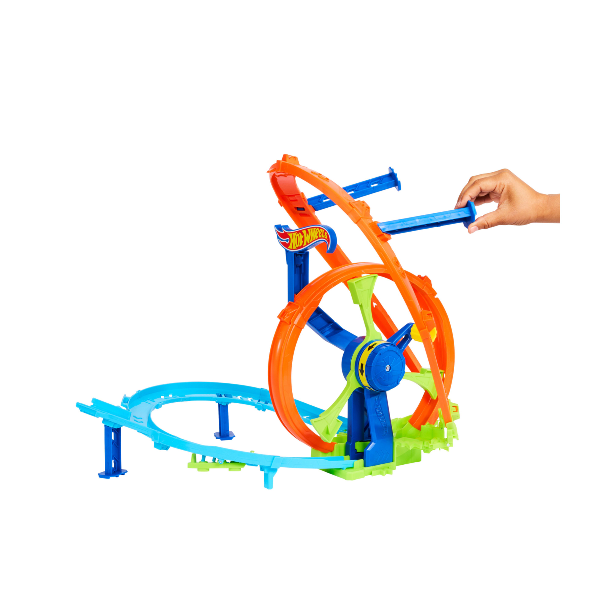 Hot wheels - pista loop rotante, playset con zona scontro su pista a forma di 8 e loop a propulsione, macchinina inclusa - Hot Wheels