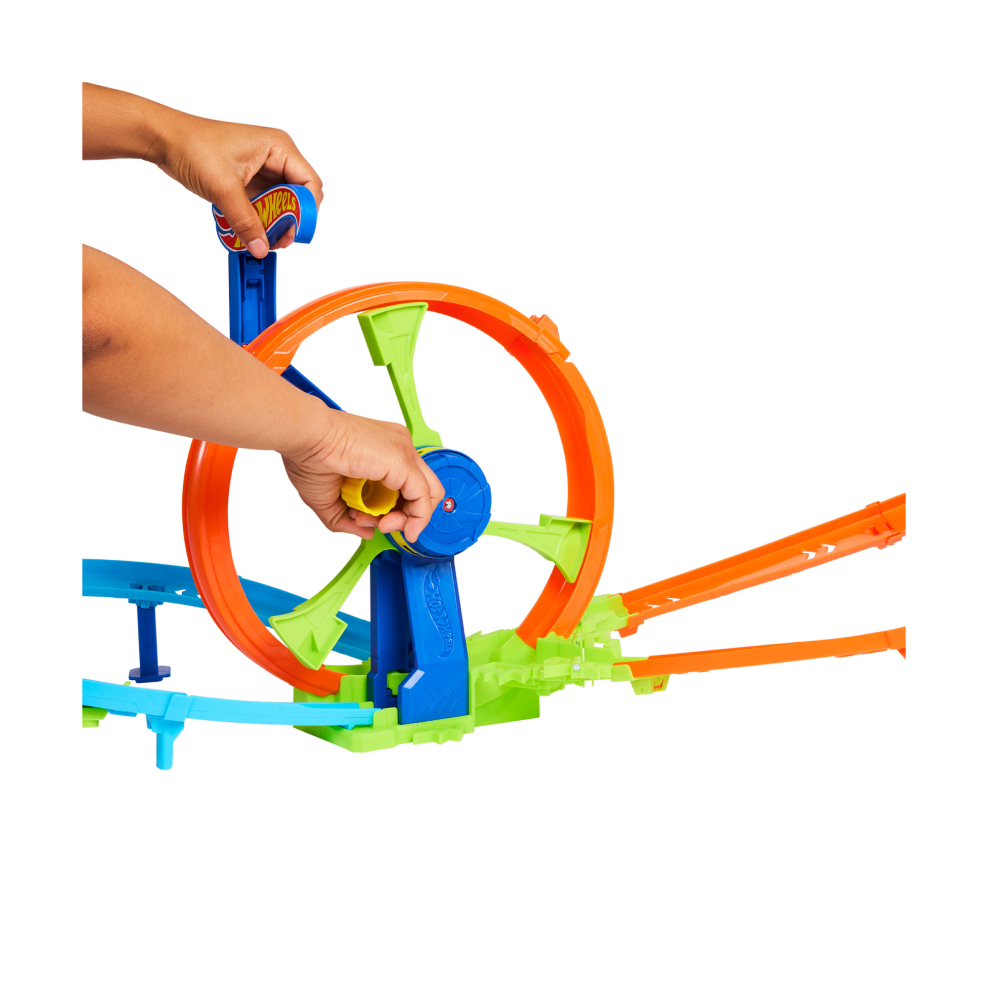 Hot wheels - pista loop rotante, playset con zona scontro su pista a forma di 8 e loop a propulsione, macchinina inclusa - Hot Wheels