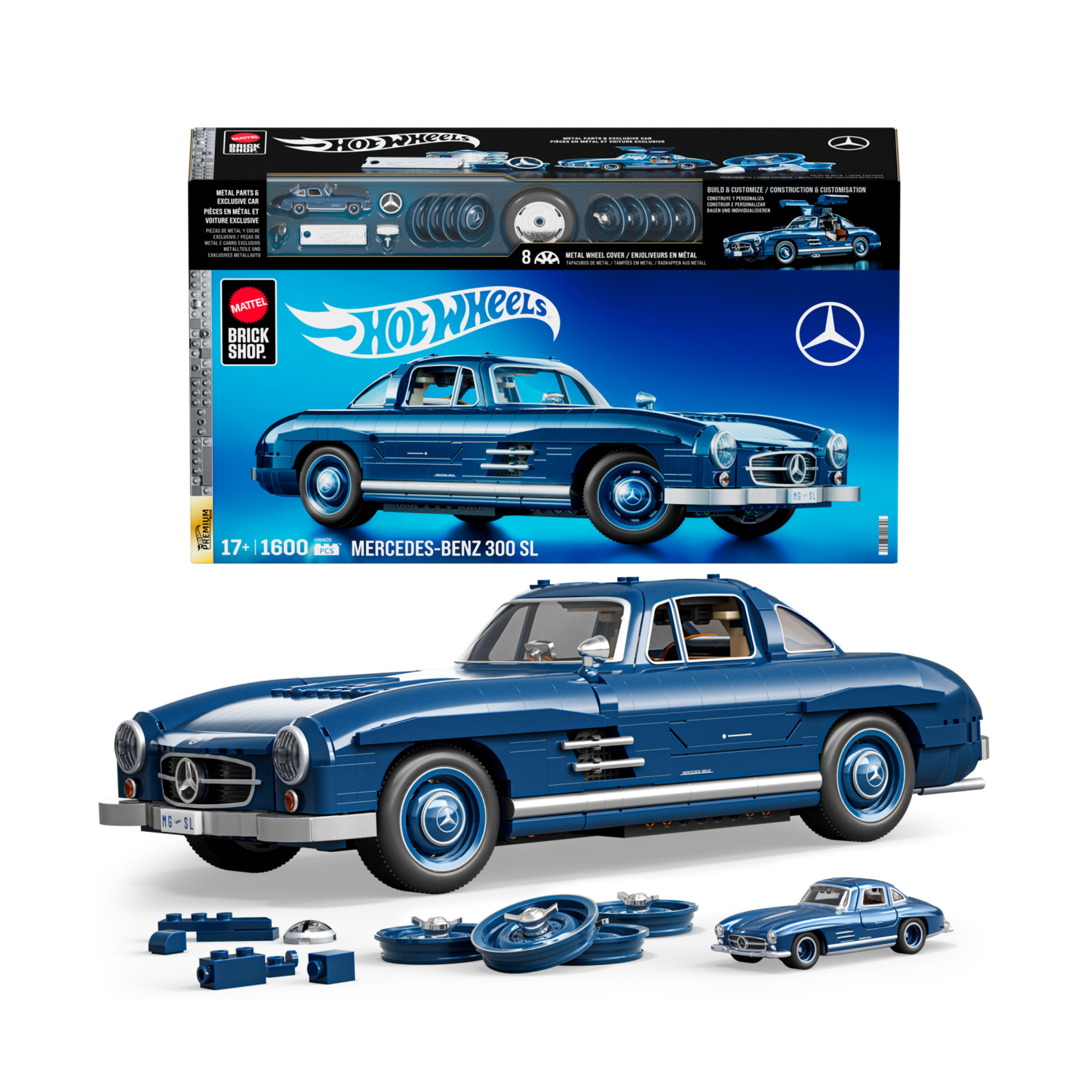 Mattel brick shop hot wheels - mercedes-benz 300 sl serie premium, set da costruire con 1600 pezzi, parti in metallo, modellino e adesivi inclusi - BRICK SHOP, Hot Wheels