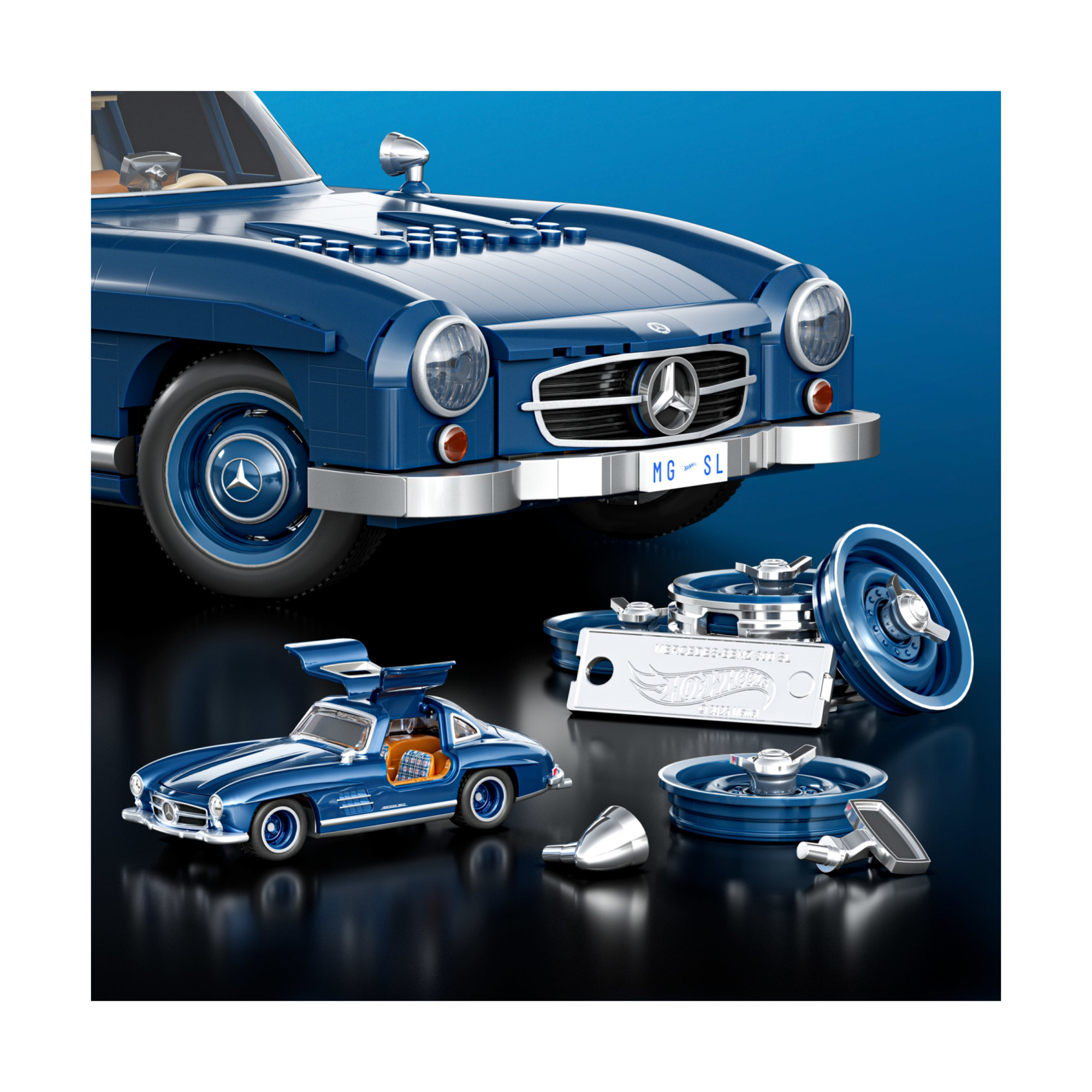Mattel brick shop hot wheels - mercedes-benz 300 sl serie premium, set da costruire con 1600 pezzi, parti in metallo, modellino e adesivi inclusi - BRICK SHOP, Hot Wheels