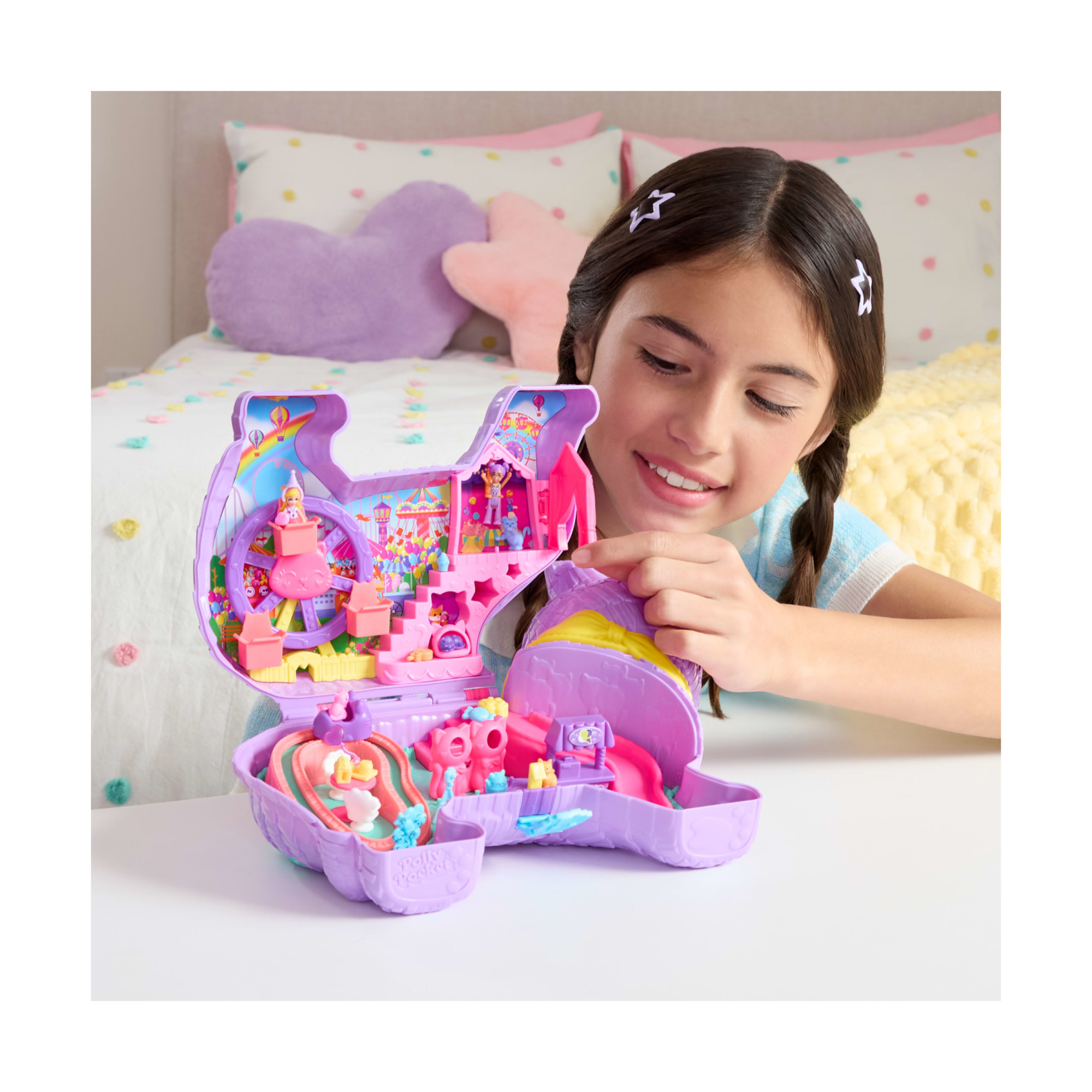 Polly pocket - gattino delle feste, set pignatta con ruota panoramica, include 2 mini bambole, cuccioli e 23 accessori - Polly Pocket