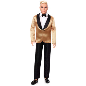 Barbie signature - ken magia delle feste 2025, bambola da collezione con pantalone elegante e giacca dorata - Barbie