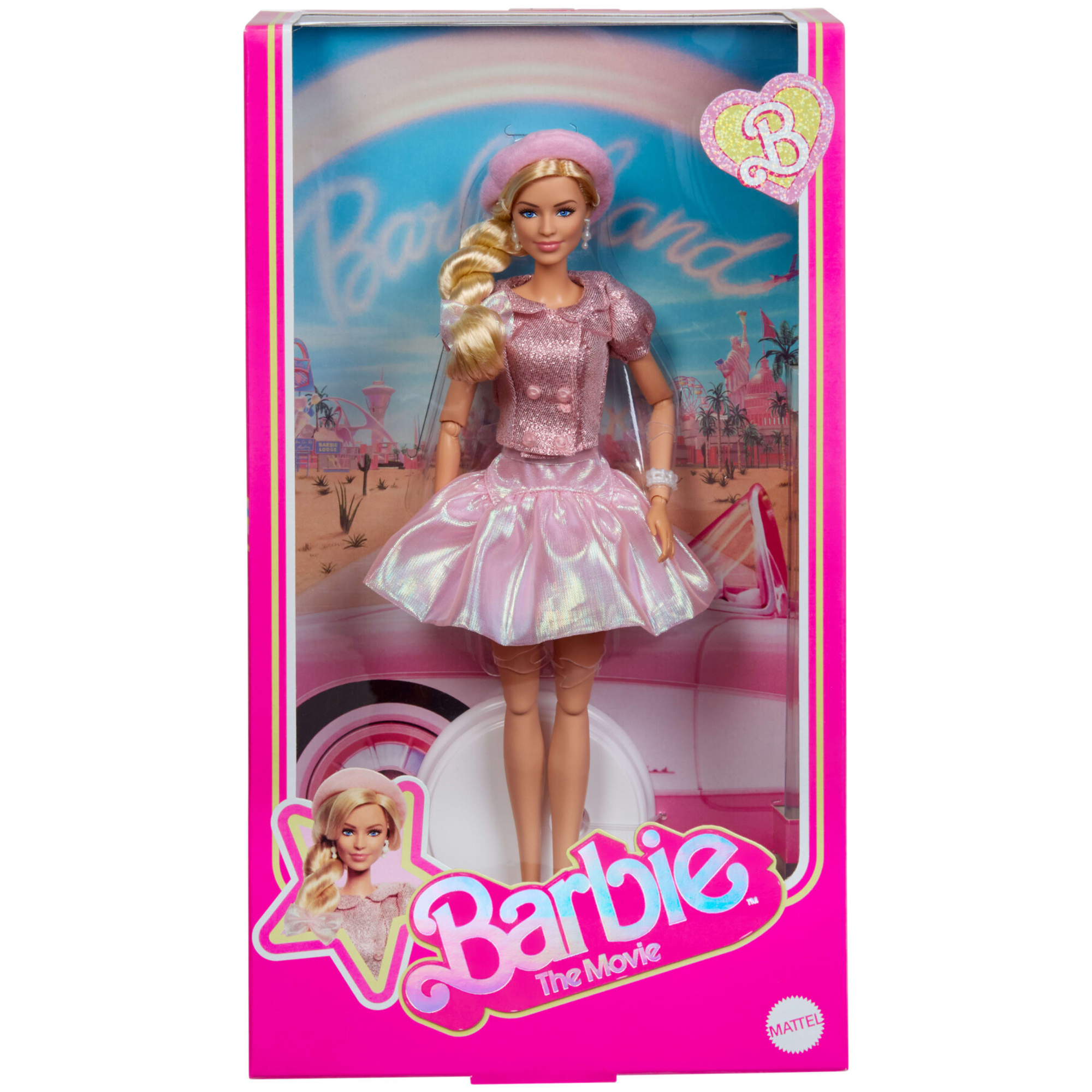 Barbie il film - margot robbie, bambola da collezione con camicetta e gonna tutù rosa, capelli acconciati e gioielli coordinati - Barbie