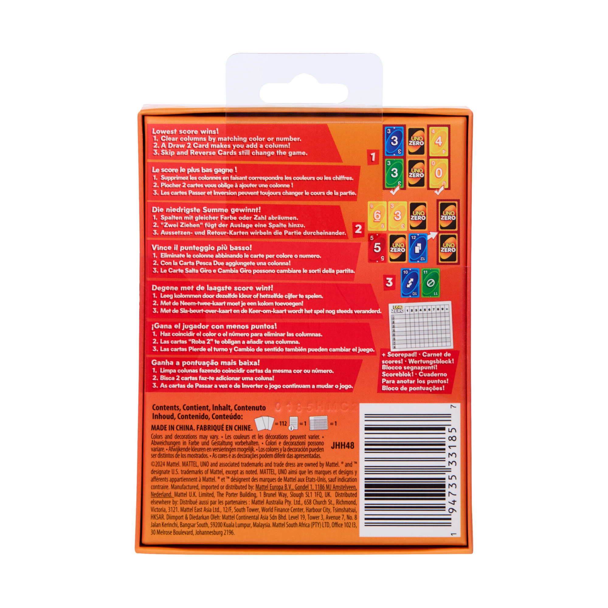 Mattel games - uno zero, nuova versione dell'iconico gioco, vinci con il punteggio più basso, blocco segnapunti incluso, 2-8 giocatori - UNO