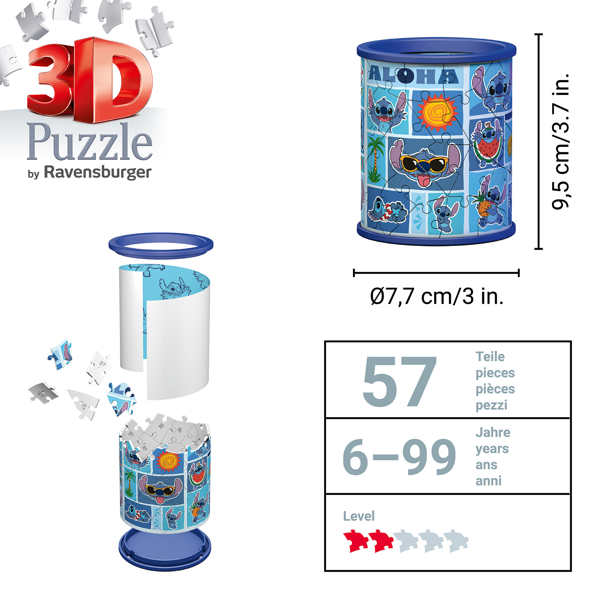Puzzle 3d portapenne stitch, 54 pezzi, 6+ anni - Disney Stitch