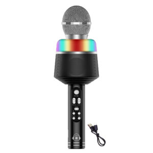 Microfono karaoke wireless con luci led e effetti voce - 