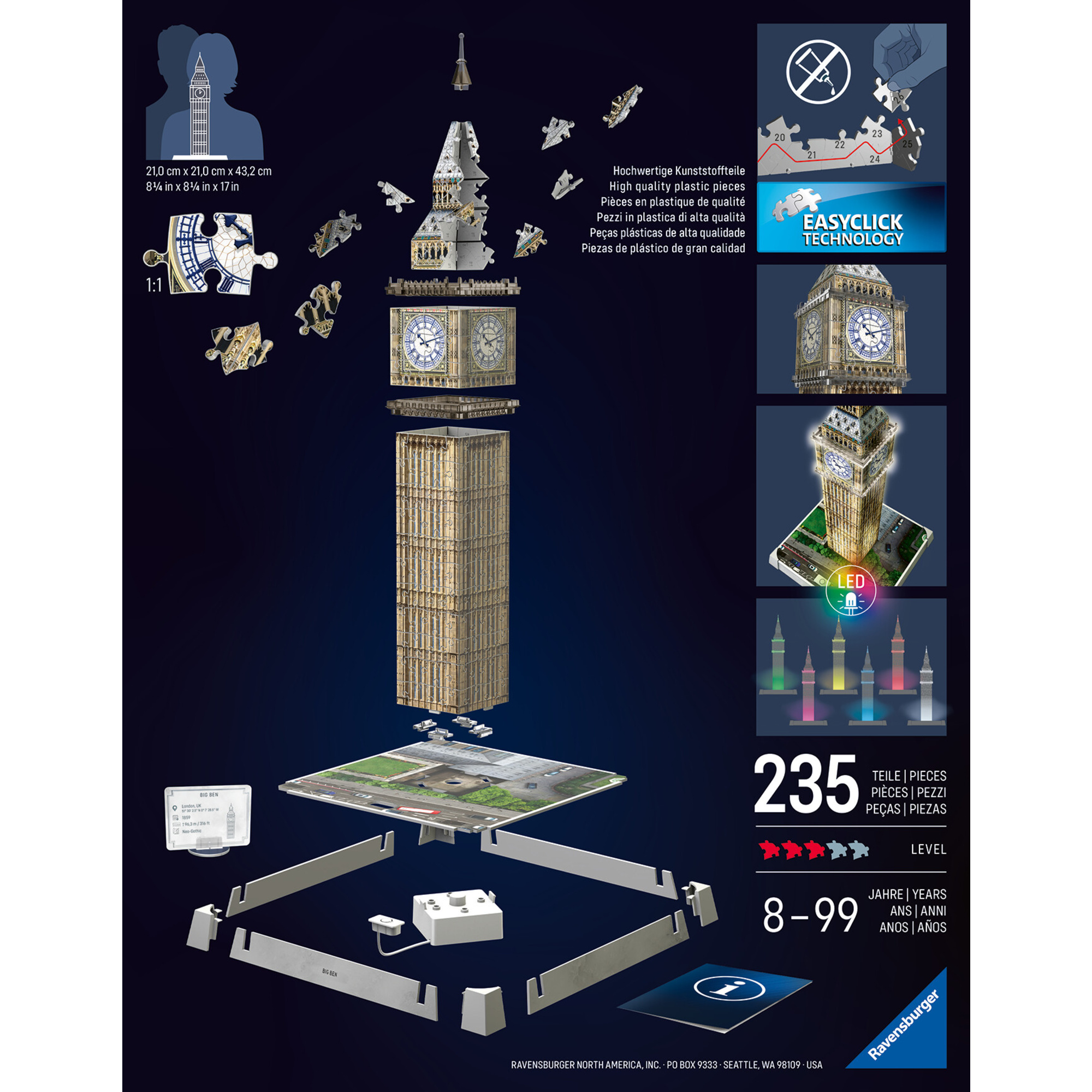 Puzzle 3d iconico: big ben - replica dettagliata in un affascinante modello puzzle 3d - RAVENSBURGER