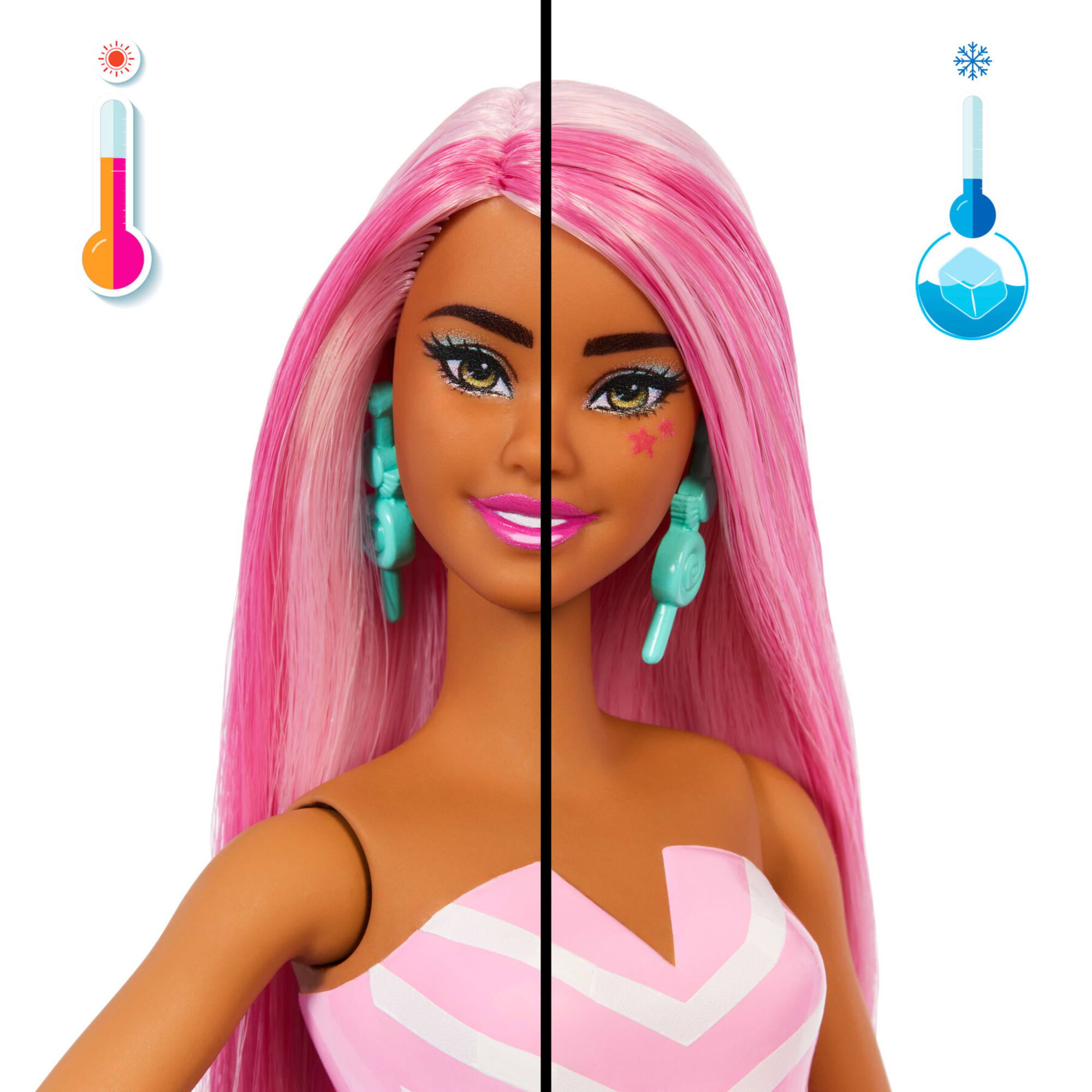 Barbie - sweet swirl pop reveal serie dolcetti, bambola rosa con cucciolo e 8 sorprese con effetto cambia colore - Barbie
