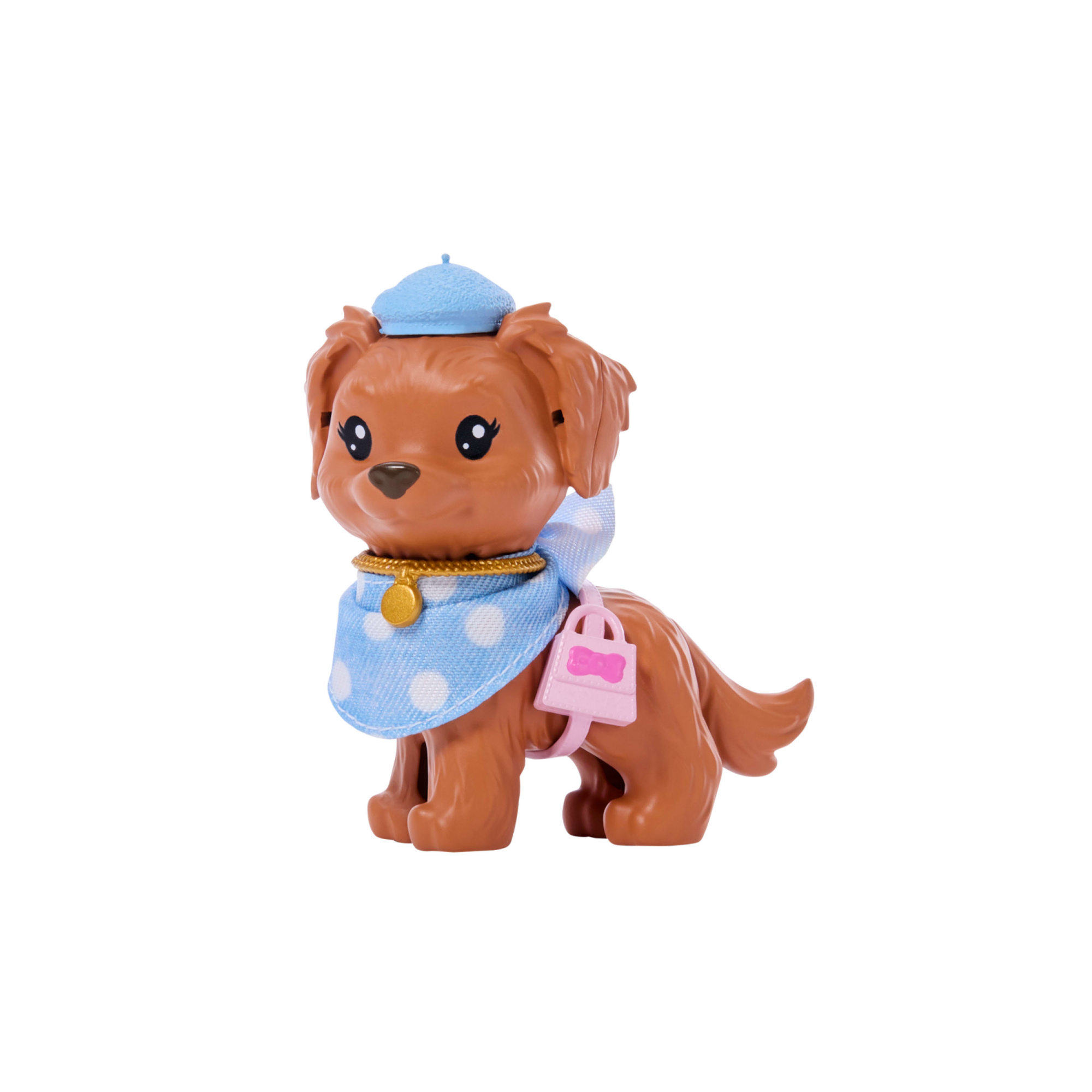 Barbie - cuccioli a passeggio quadretti azzurri, bambola castana e cagnolino in abiti a quadretti con accessori inclusi - Barbie