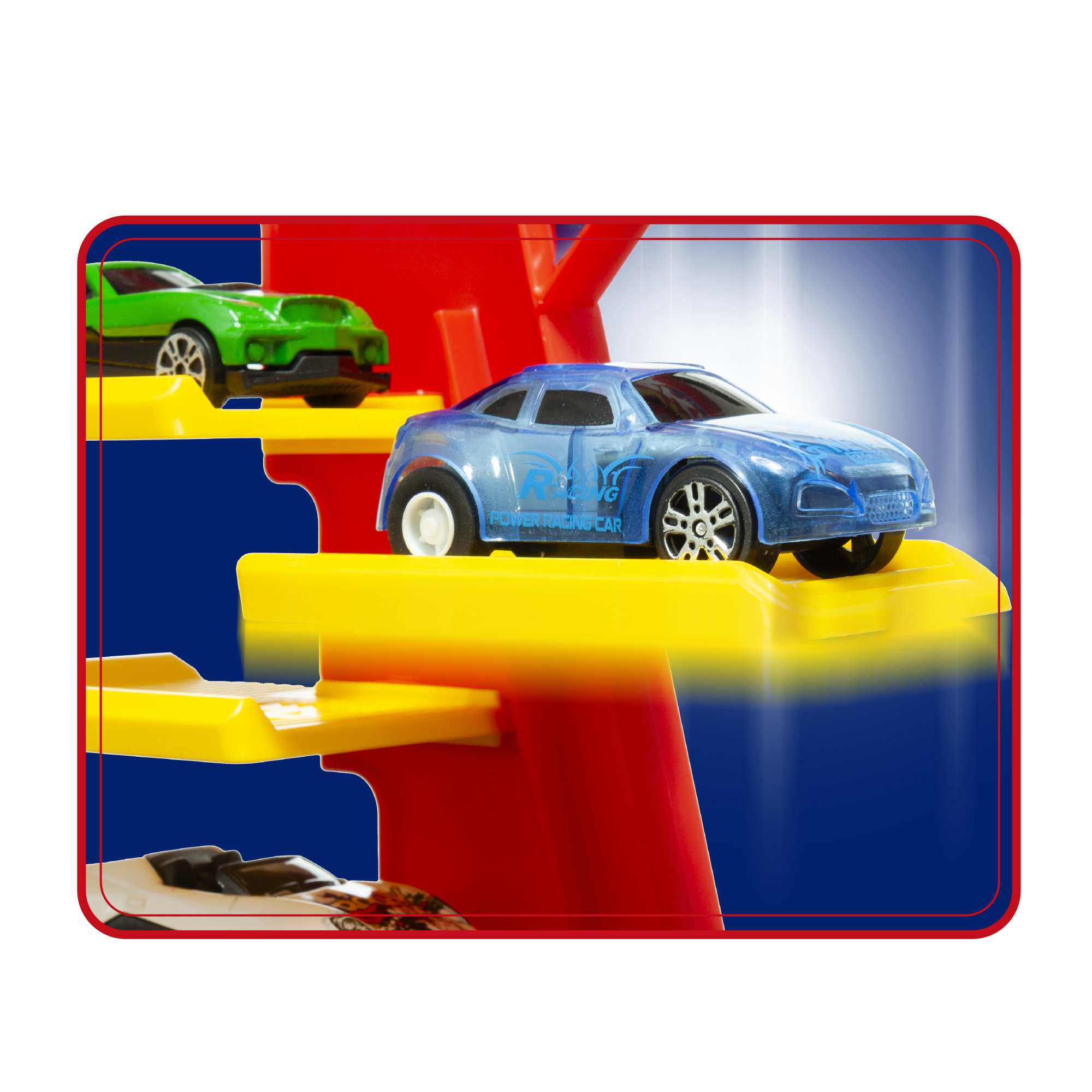 Downtown garage multipiano con pista e auto pull-back - 