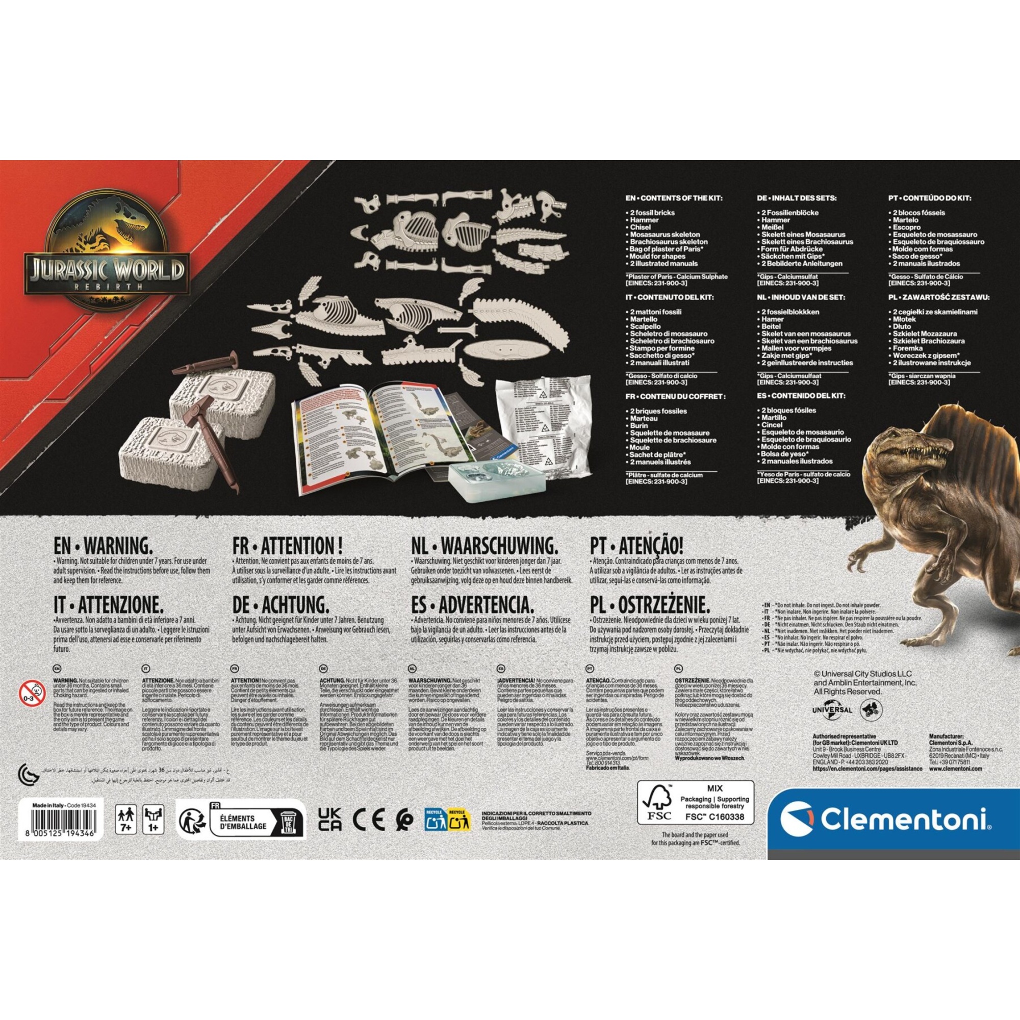 Clementoni - colossal dinosaur dig set - mosasaurus and brachiosaurus - 19434 - CLEMENTONI, Jurassic World