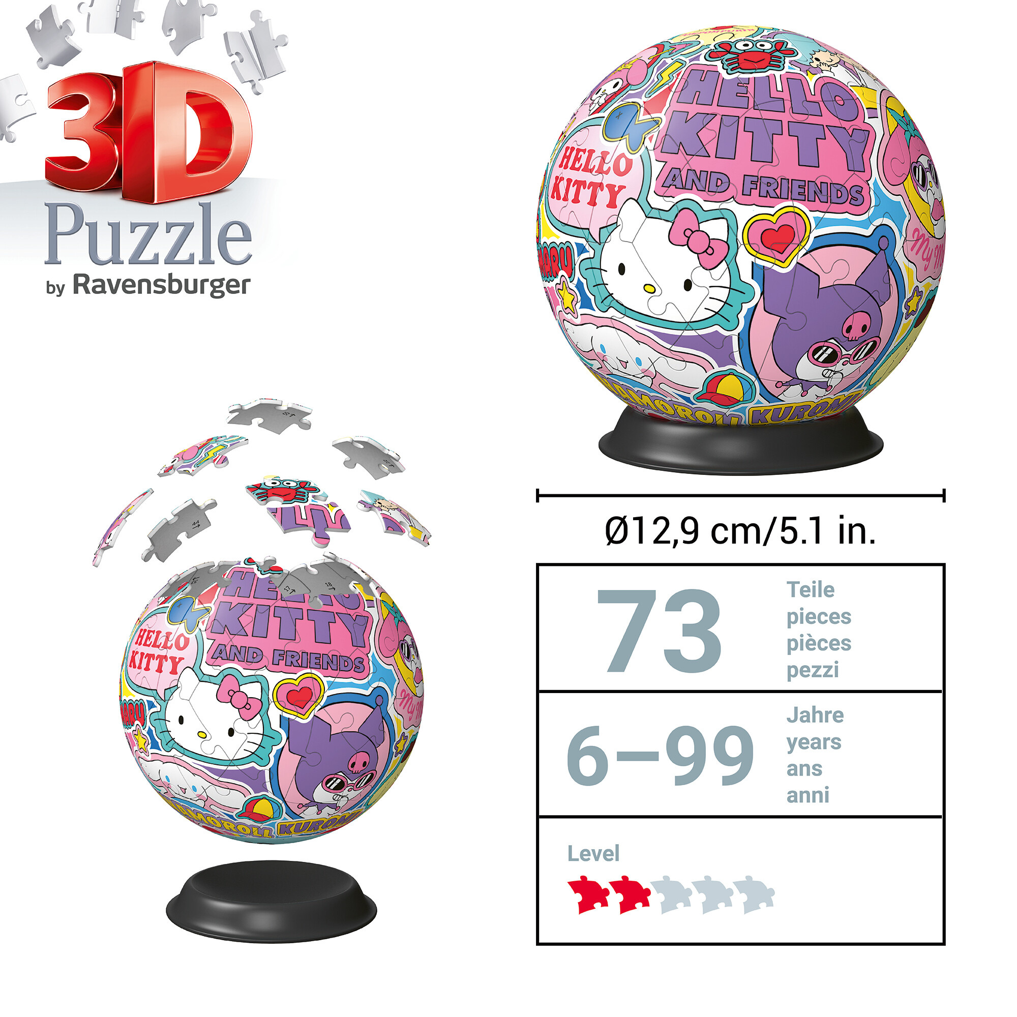 Ravensburger - 3d puzzle puzzle ball hello kitty, 72 pezzi, 6+ anni - Hello Kitty