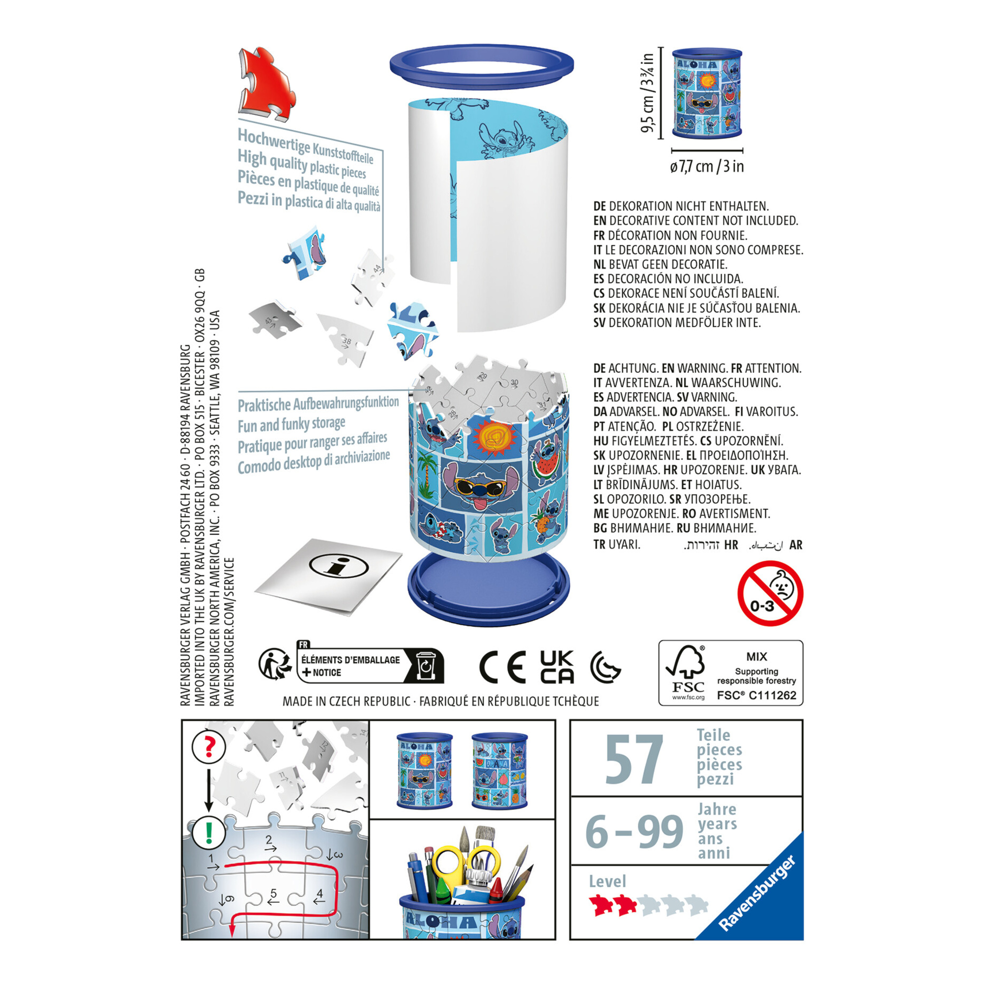 Puzzle 3d portapenne stitch, 54 pezzi, 6+ anni - Disney Stitch