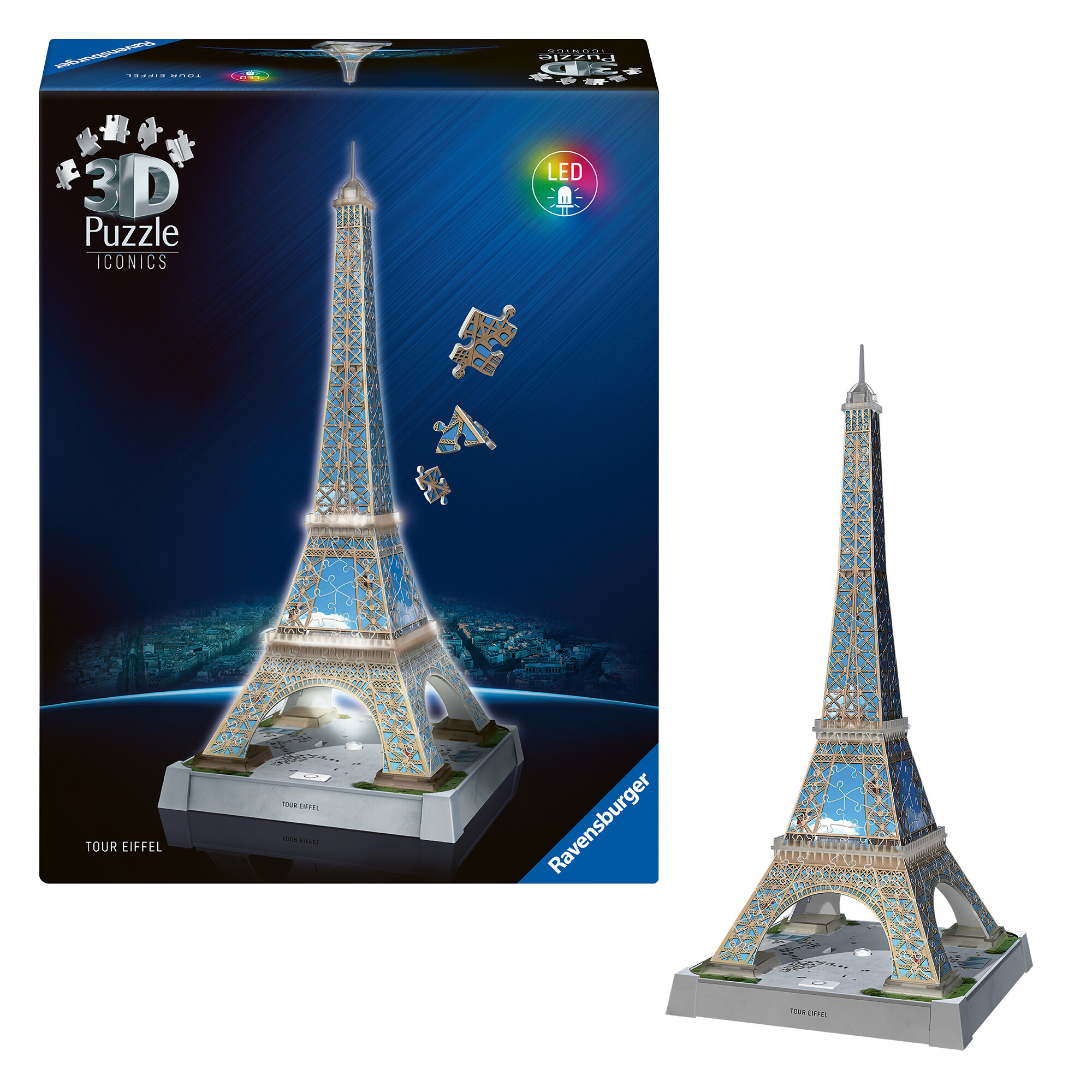 Ravensburger - puzzle 3d iconics: tour eiffel - con luce - RAVENSBURGER 3D PUZZLE