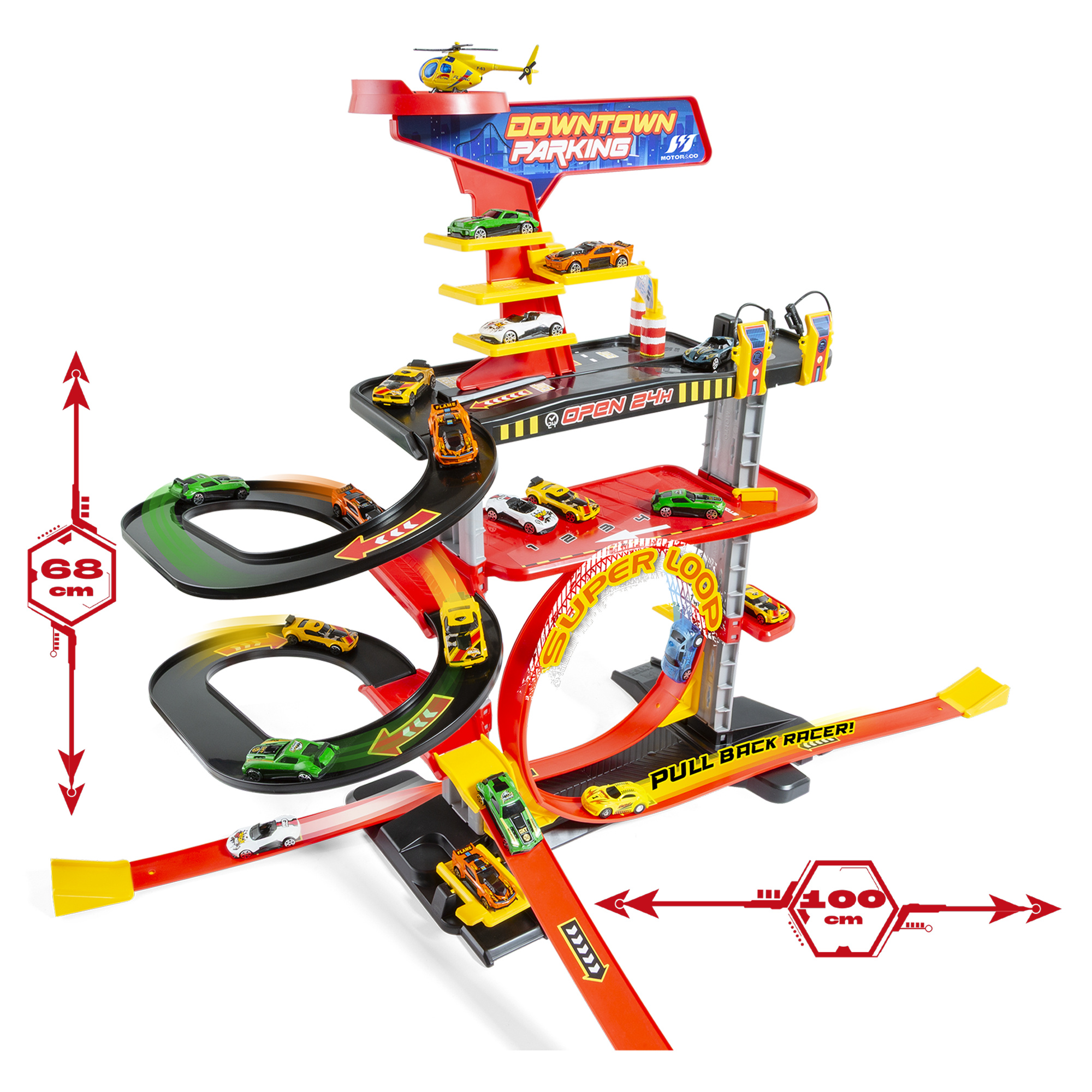 Downtown garage multipiano con pista e auto pull-back - 