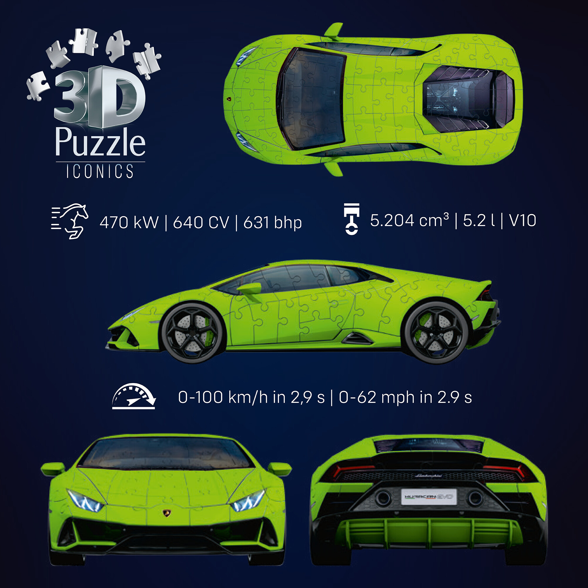 Puzzle 3d iconico: lamborghini huracán evo - una vera icona delle auto sportive in un dettagliato modello in scala 1:18 - RAVENSBURGER