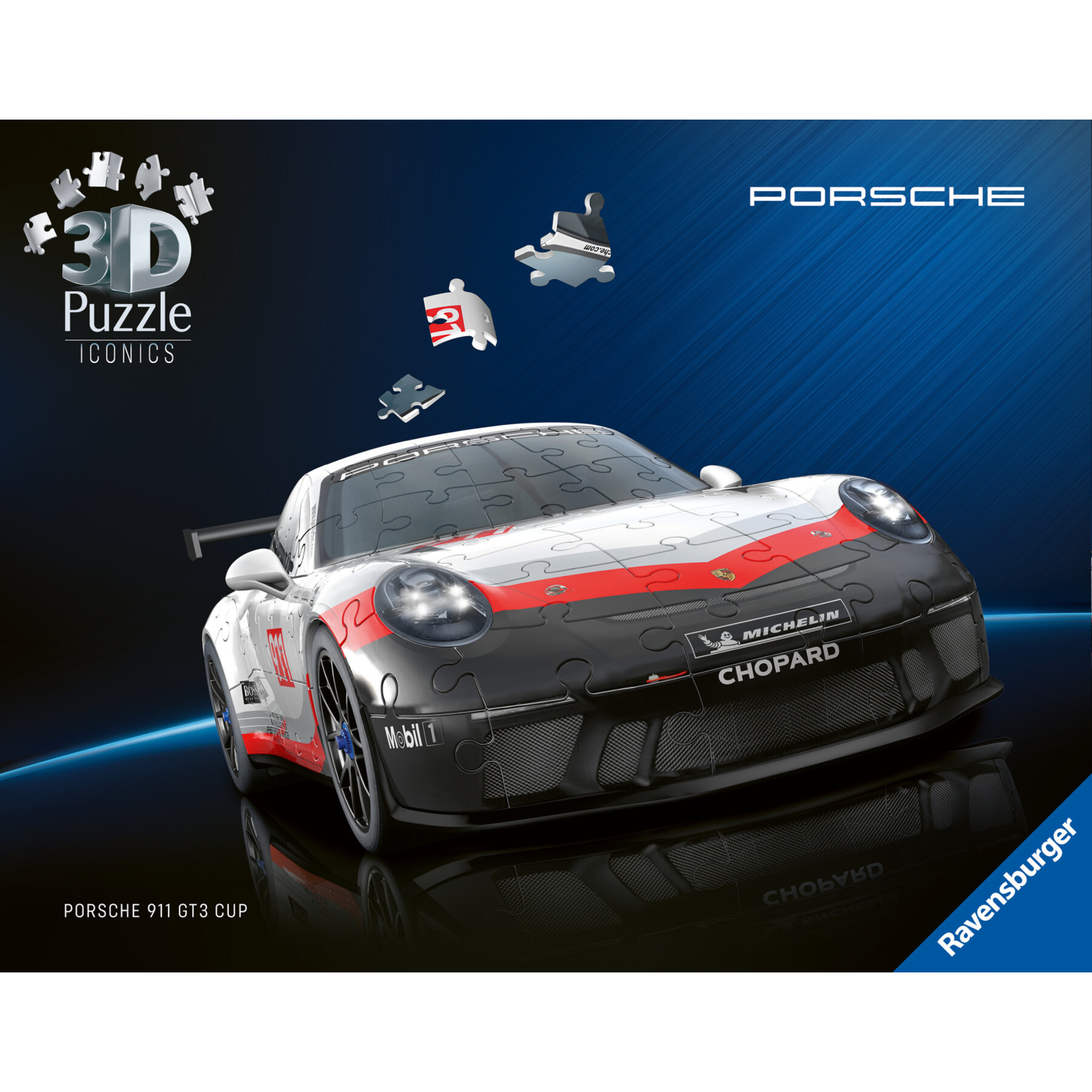 Puzzle 3d iconico: porsche 911 gt3 cup - una vera icona delle auto sportive in un dettagliato modello in scala 1:18 - RAVENSBURGER