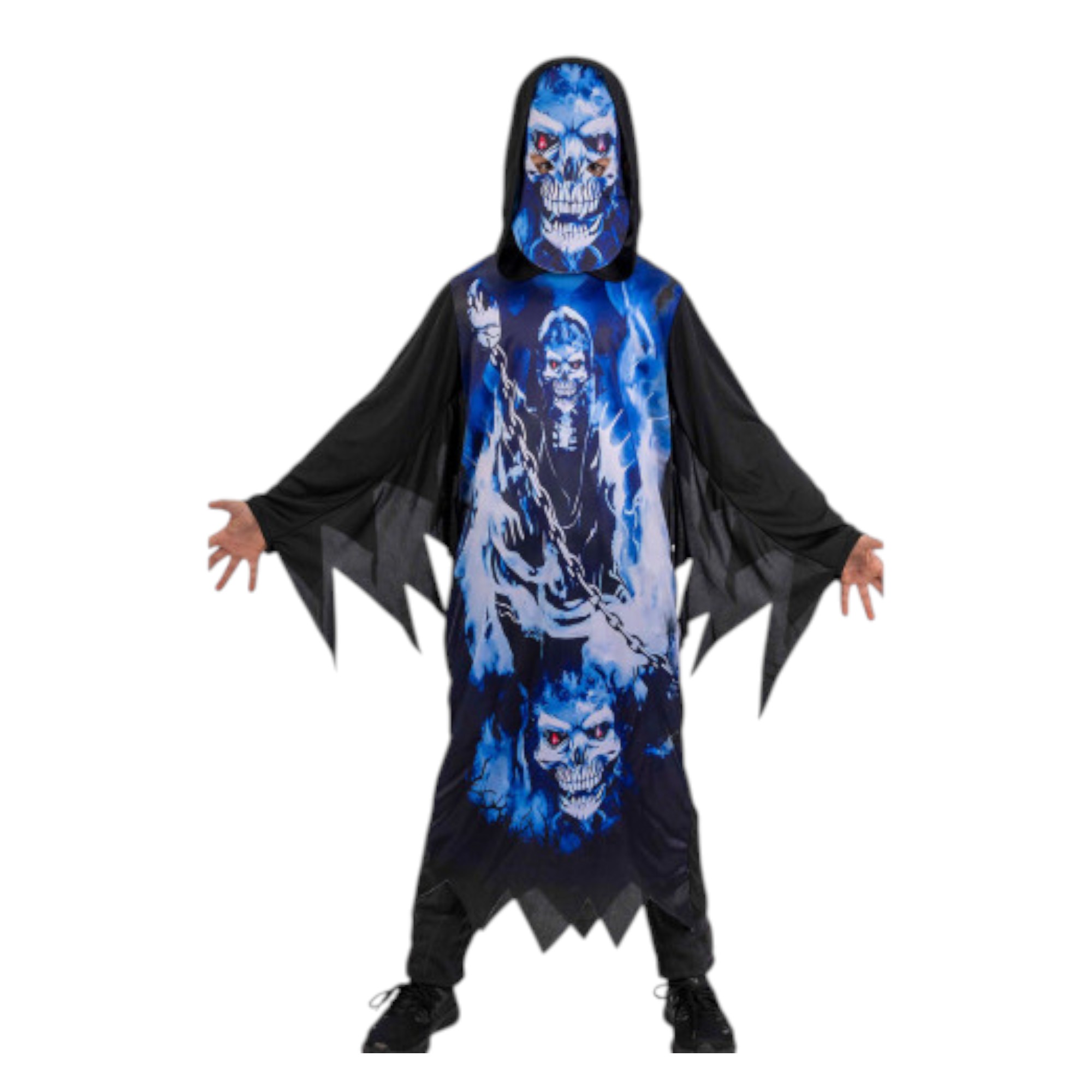 Costume tunica con cappuccio e stampe scheletro bambini halloween