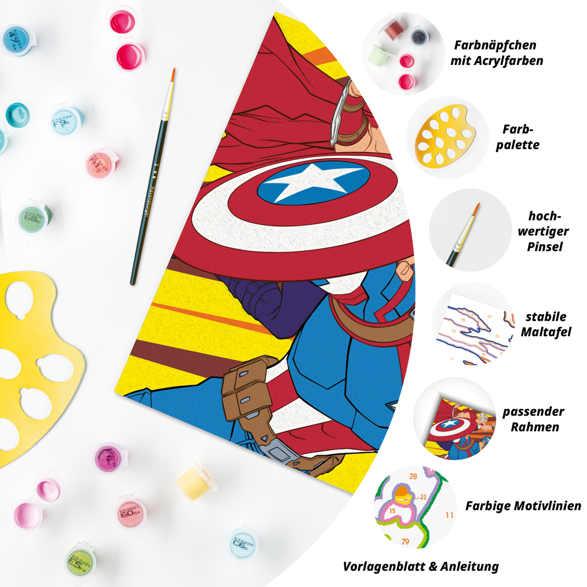 Ravensburger - creart serie e captain america kit dipingi con numeri 7+ - Avengers
