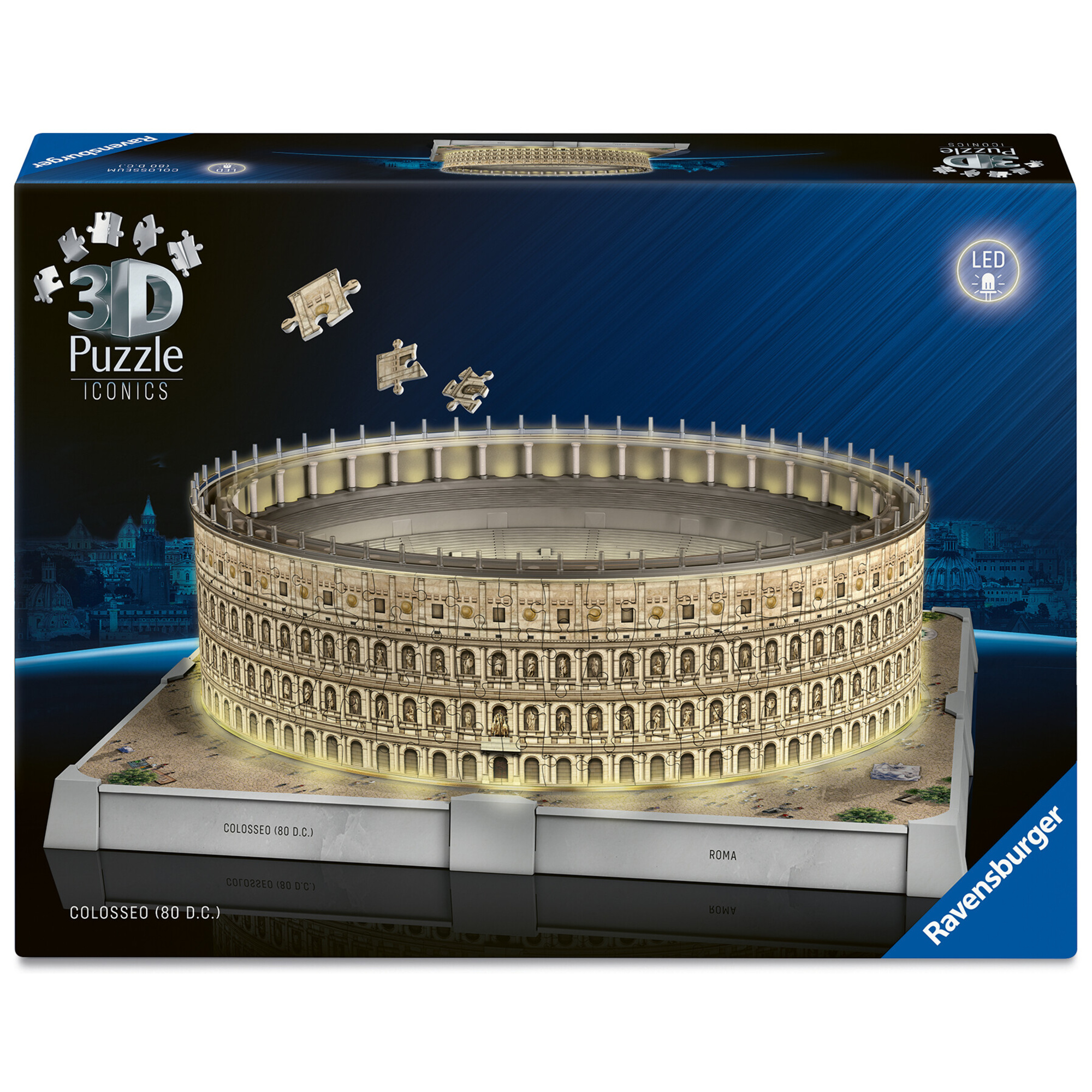 Ravensburger - puzzle 3d iconics: colosseo roma - con luce - RAVENSBURGER, RAVENSBURGER 3D PUZZLE