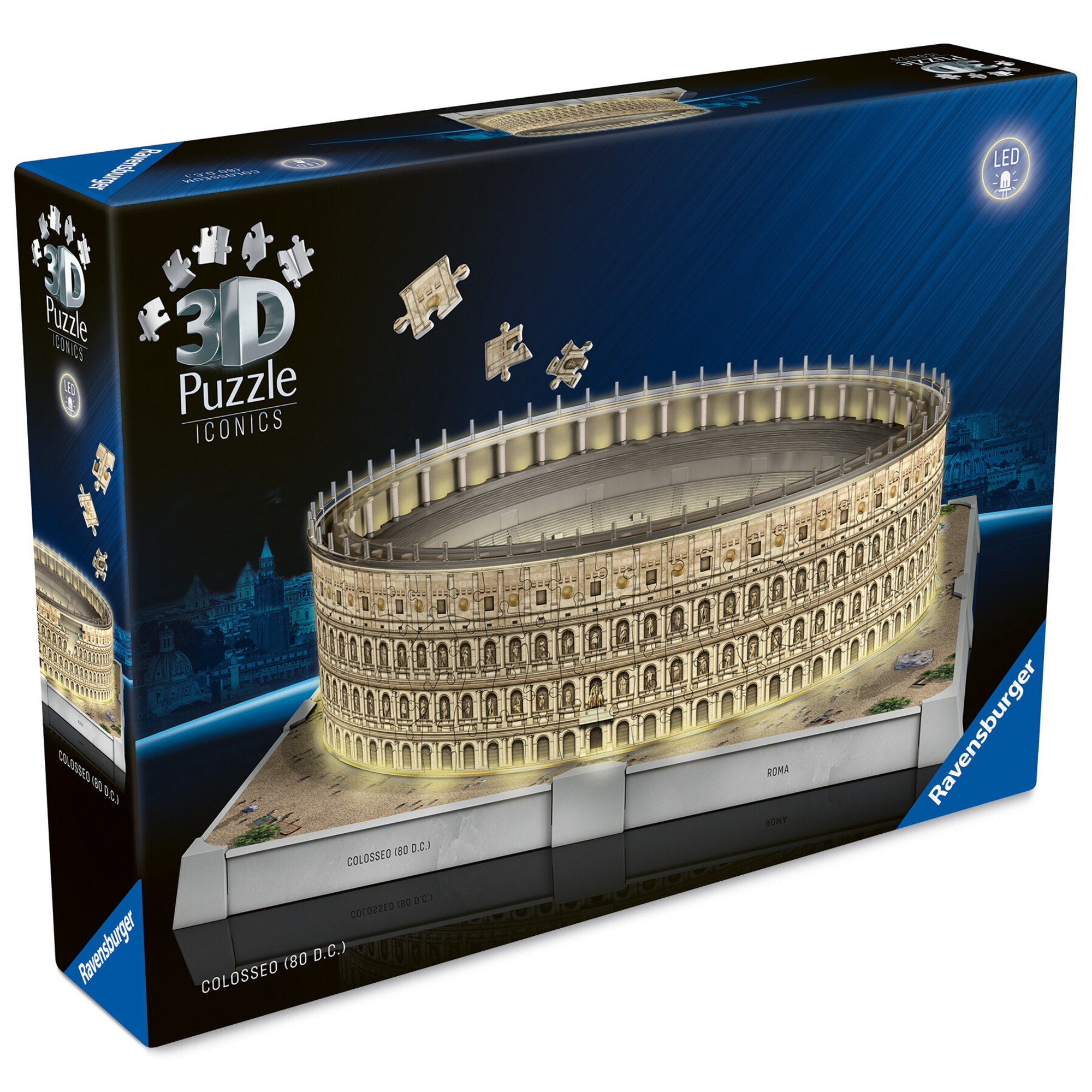 Ravensburger - puzzle 3d iconics: colosseo roma - con luce - RAVENSBURGER, RAVENSBURGER 3D PUZZLE