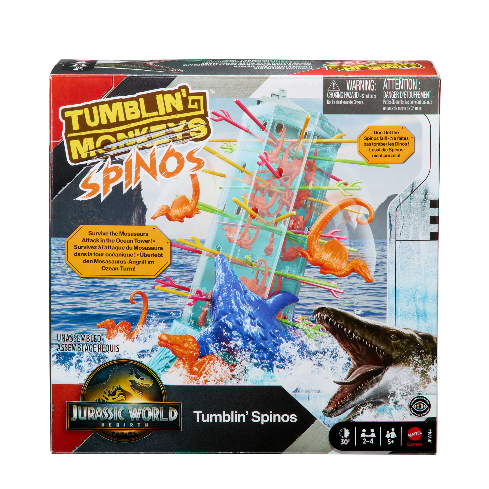 Mattel games - salve le scimmie jurassic world la rinascita, gioco per bambini e famiglia con torre oceanica e spinosauri ispirati al film - Jurassic World