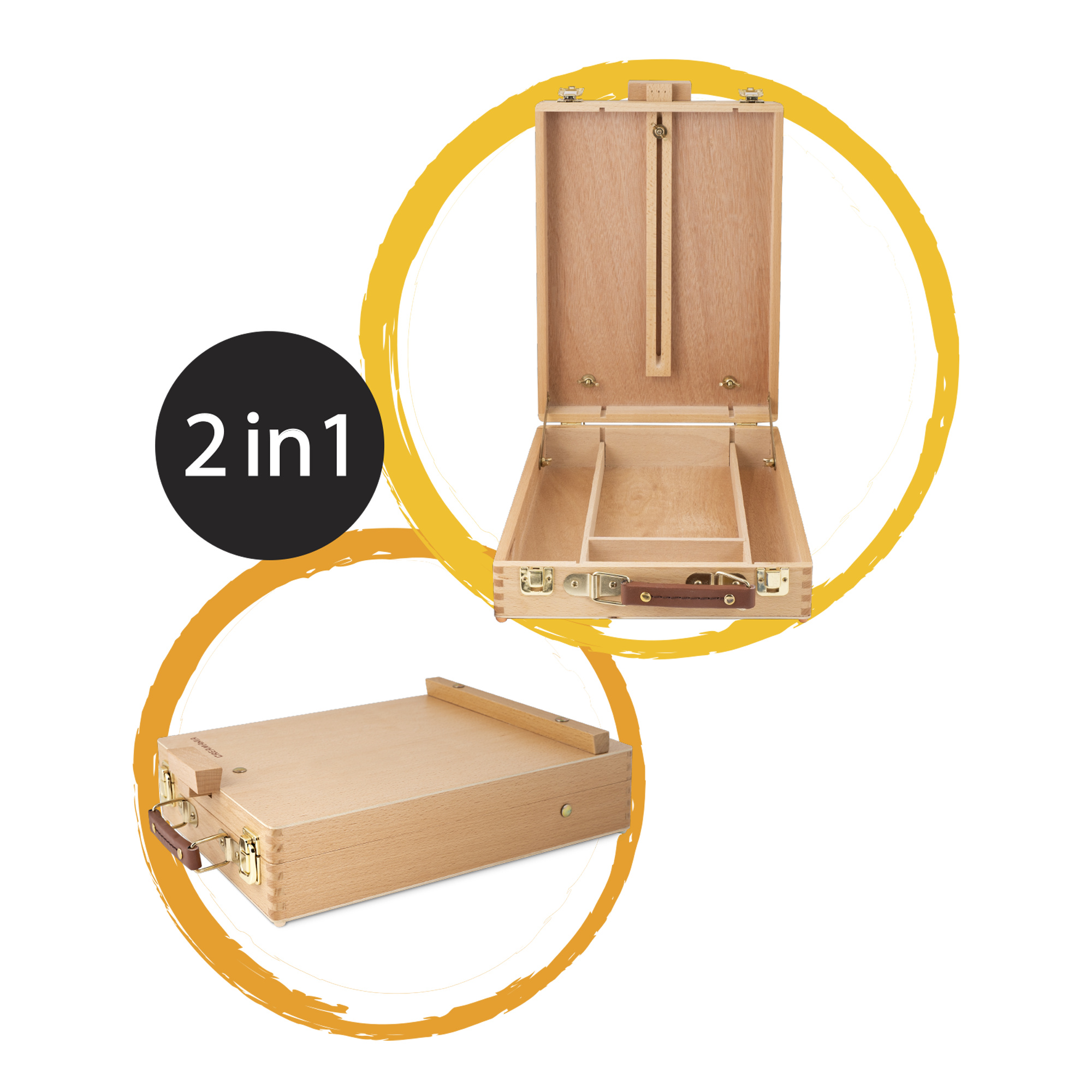 Set d’arte 2-in-1 con valigetta e cavalletto - pennelli e colori inclusi - 