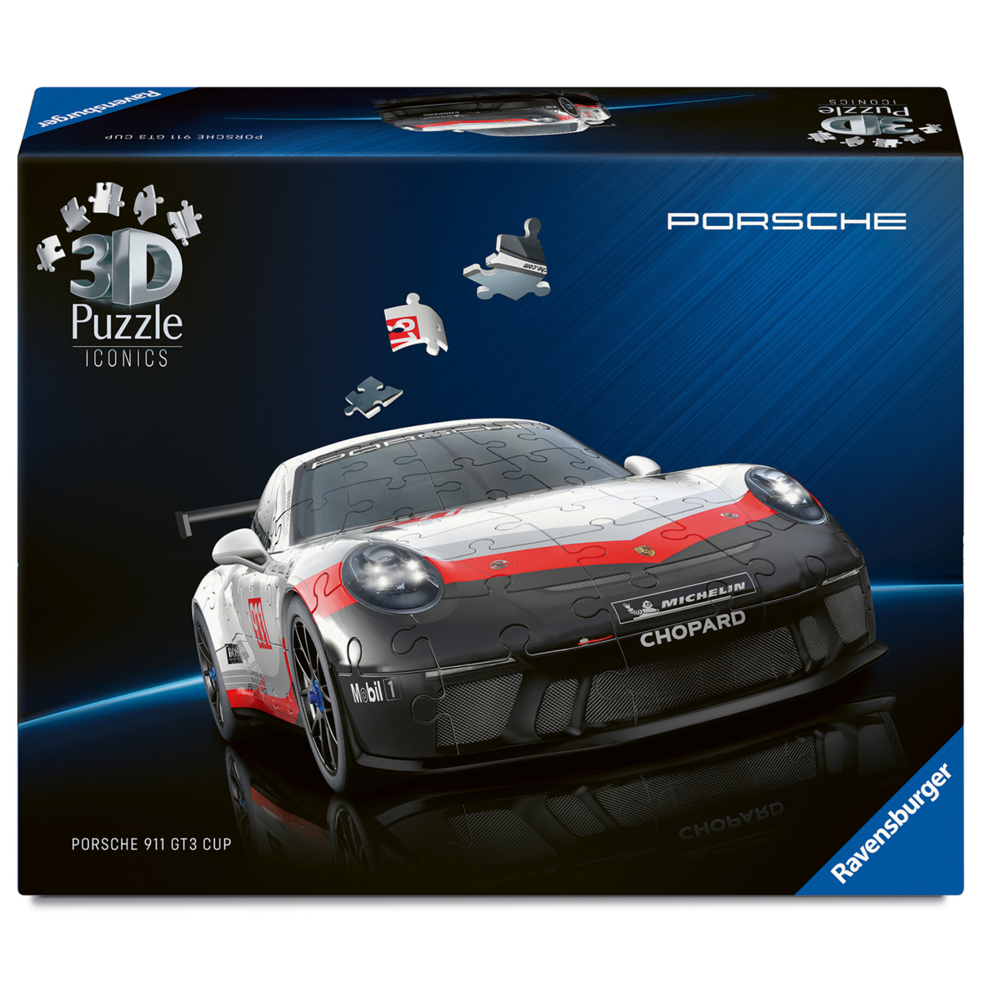 Puzzle 3d iconico: porsche 911 gt3 cup - una vera icona delle auto sportive in un dettagliato modello in scala 1:18 - RAVENSBURGER