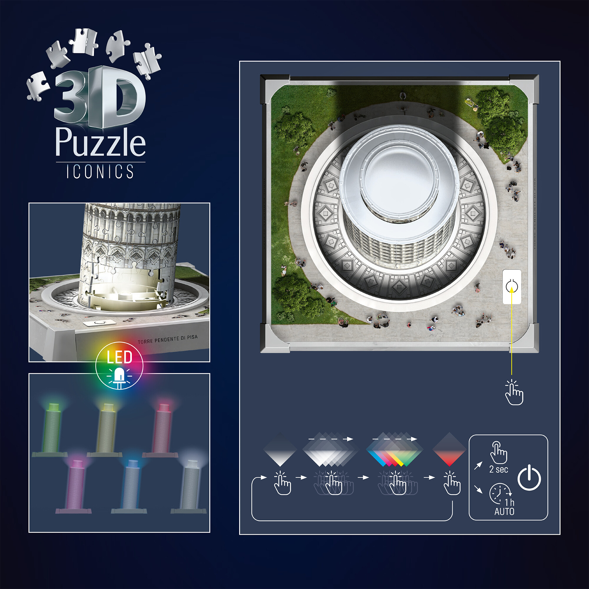 Puzzle 3d iconico: torre di pisa - replica dettagliata in un affascinante modello puzzle 3d - RAVENSBURGER