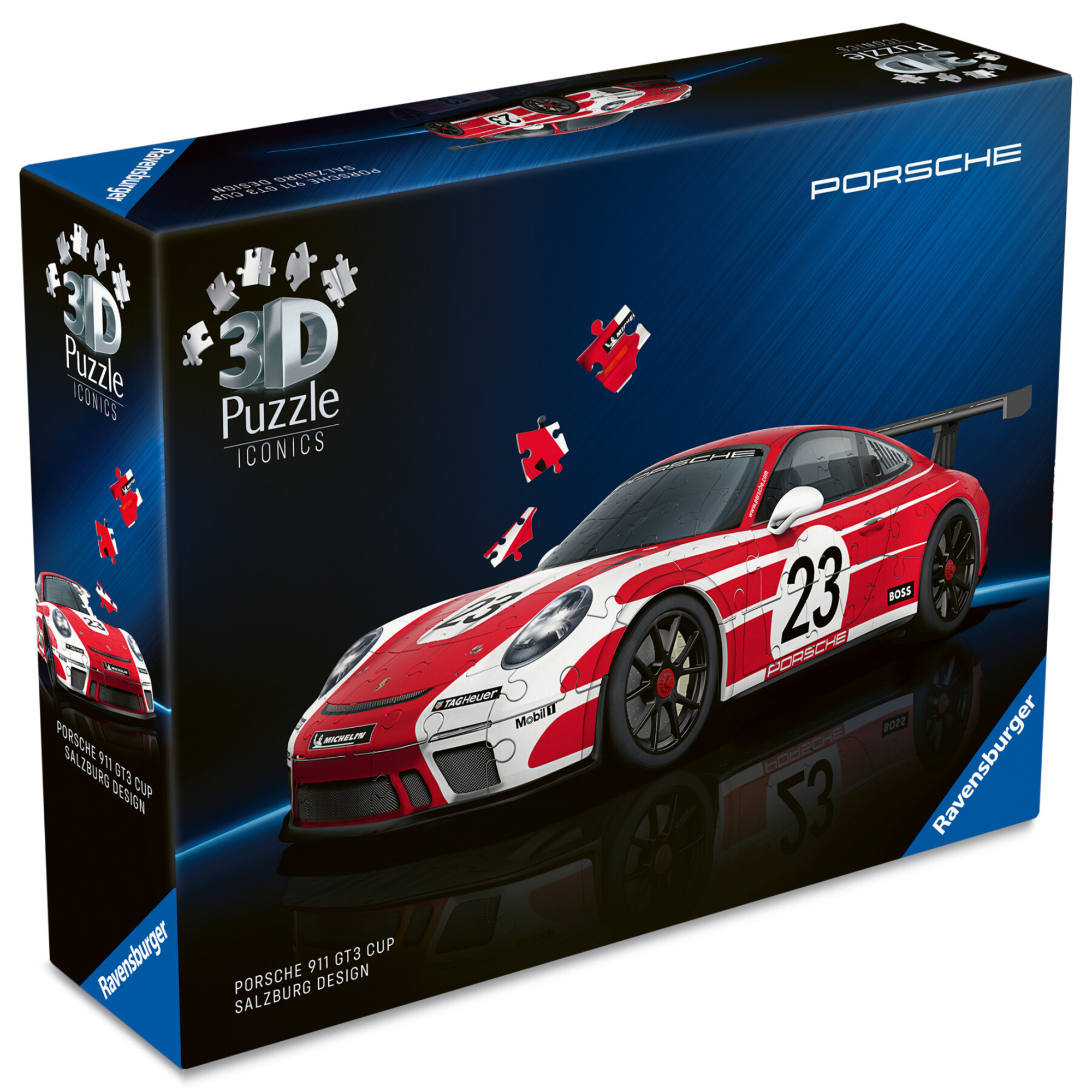 Ravensburger - puzzle 3d iconics: porsche 911 “salzburg edition” - la 911 in kit speciale nel leggendario design di salisburgo della porsche 917 - RAVENSBURGER, RAVENSBURGER 3D PUZZLE