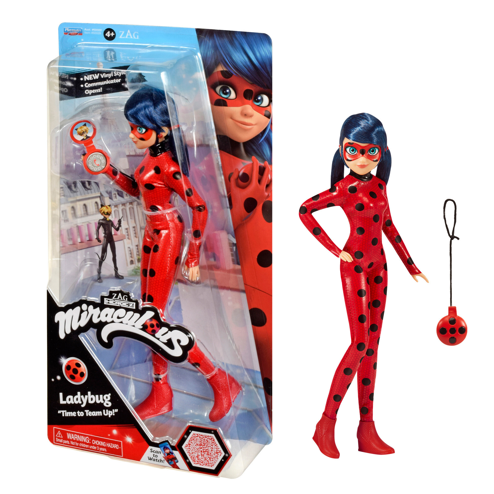 Miraculous ladybug - fashion doll 26 cm - coccinella con il suo telefono - nuovo costume effetto vinile - MIRACULOUS, BANDAI