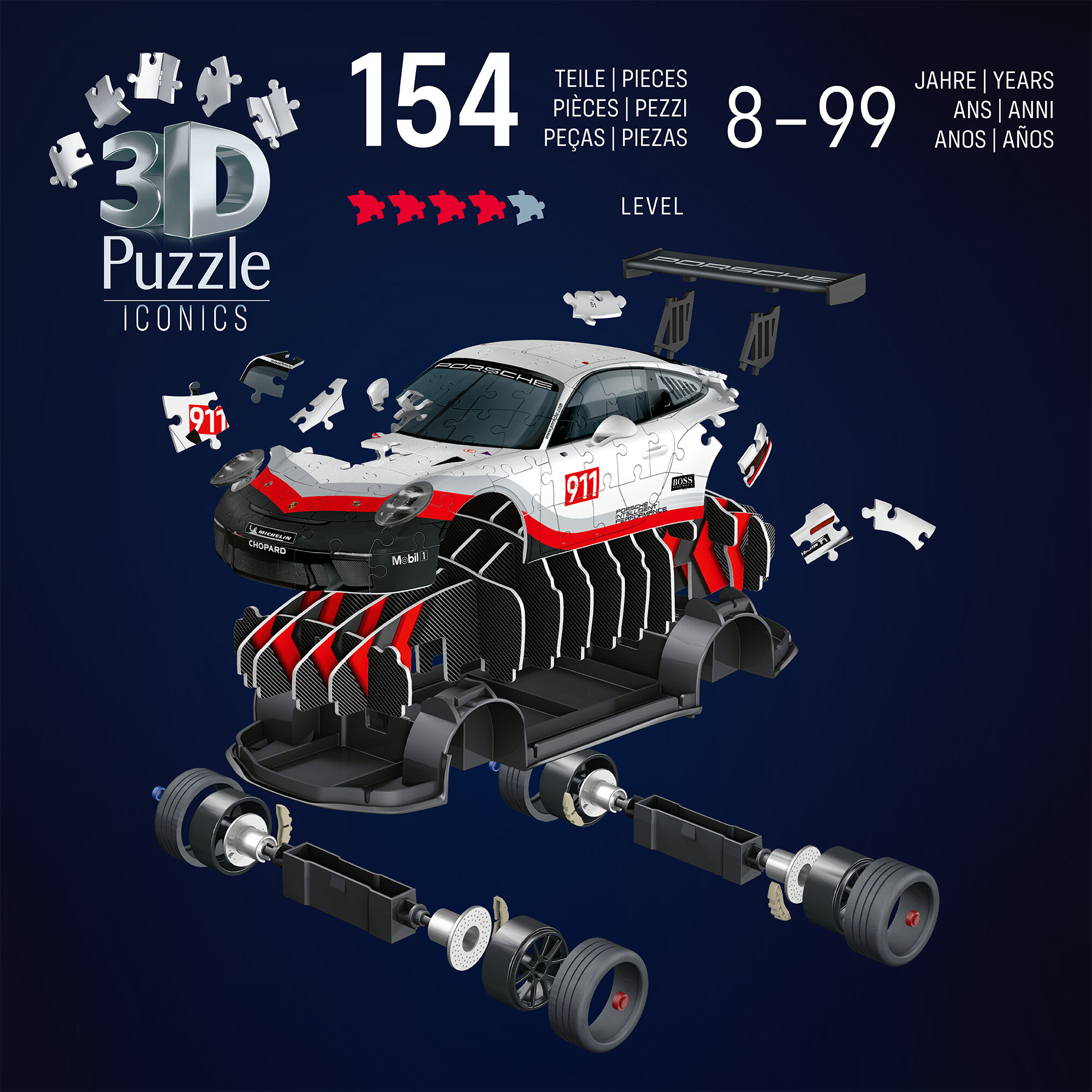 Puzzle 3d iconico: porsche 911 gt3 cup - una vera icona delle auto sportive in un dettagliato modello in scala 1:18 - RAVENSBURGER