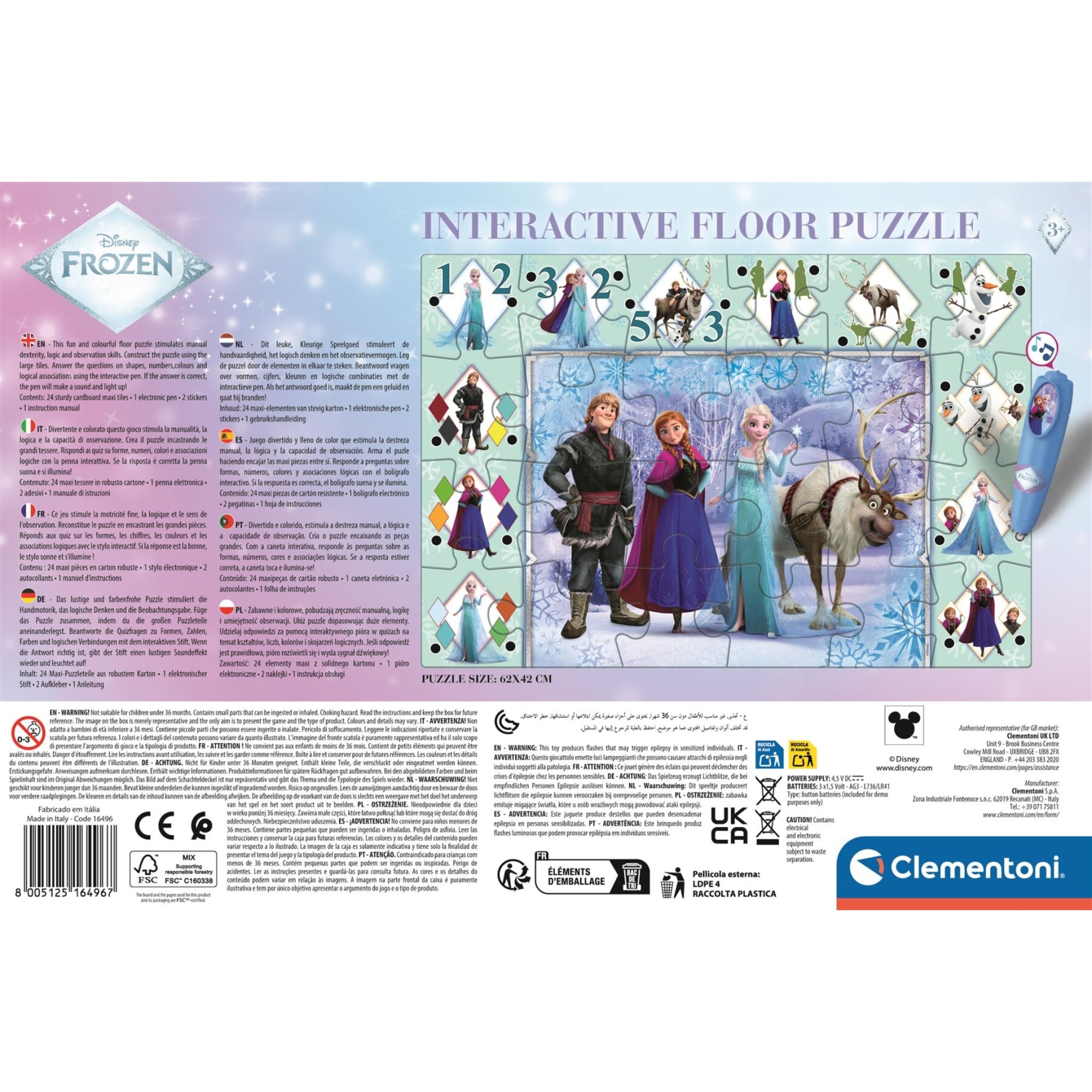 Clementoni - interactive floor puzzle - frozen - 16496 - CLEMENTONI, Frozen