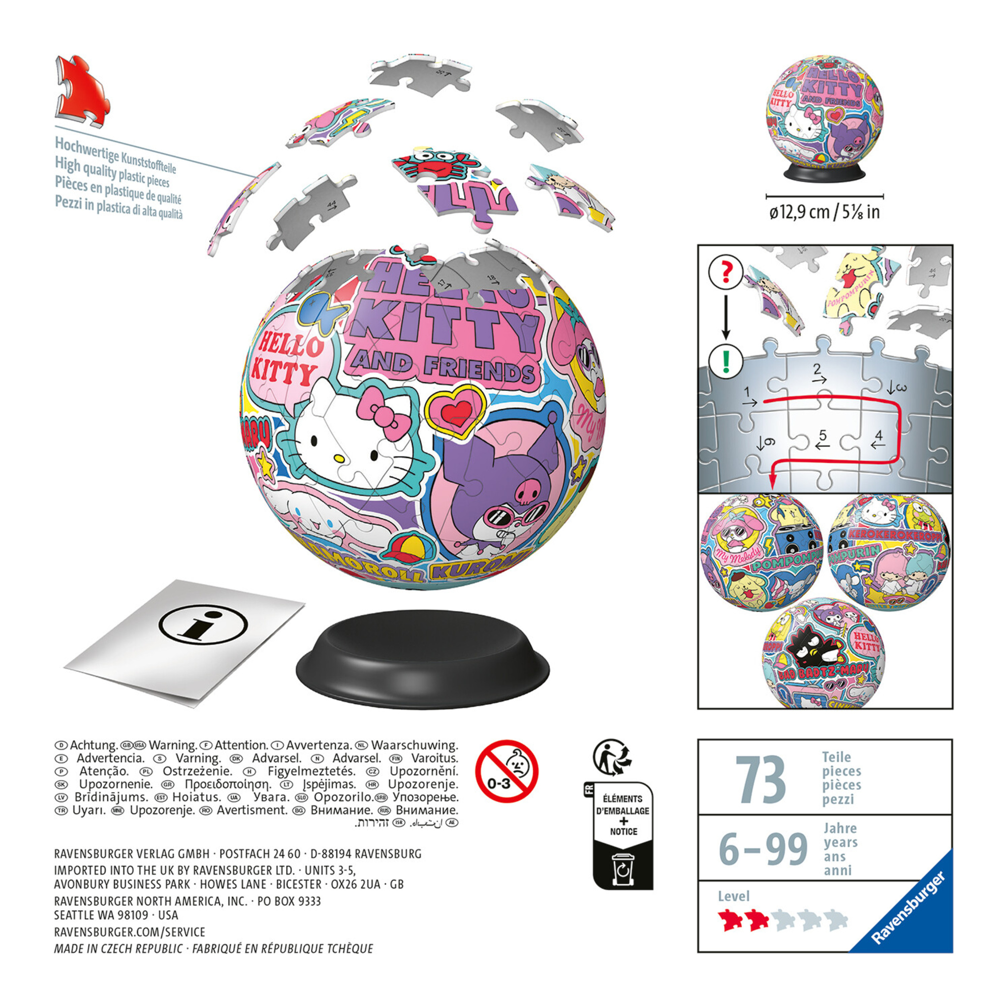 Ravensburger - 3d puzzle puzzle ball hello kitty, 72 pezzi, 6+ anni - Hello Kitty
