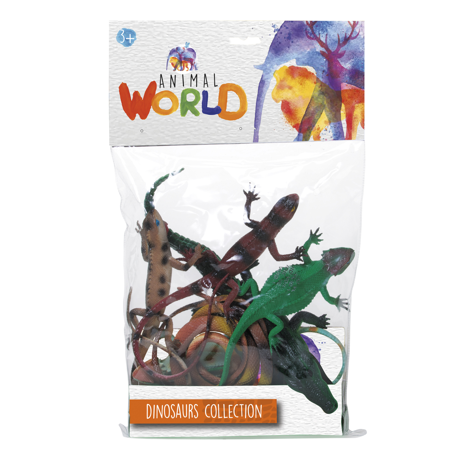 Set 6 animali dinosauri e rettili con scenari paesaggistici - assortito - ANIMAL WORLD