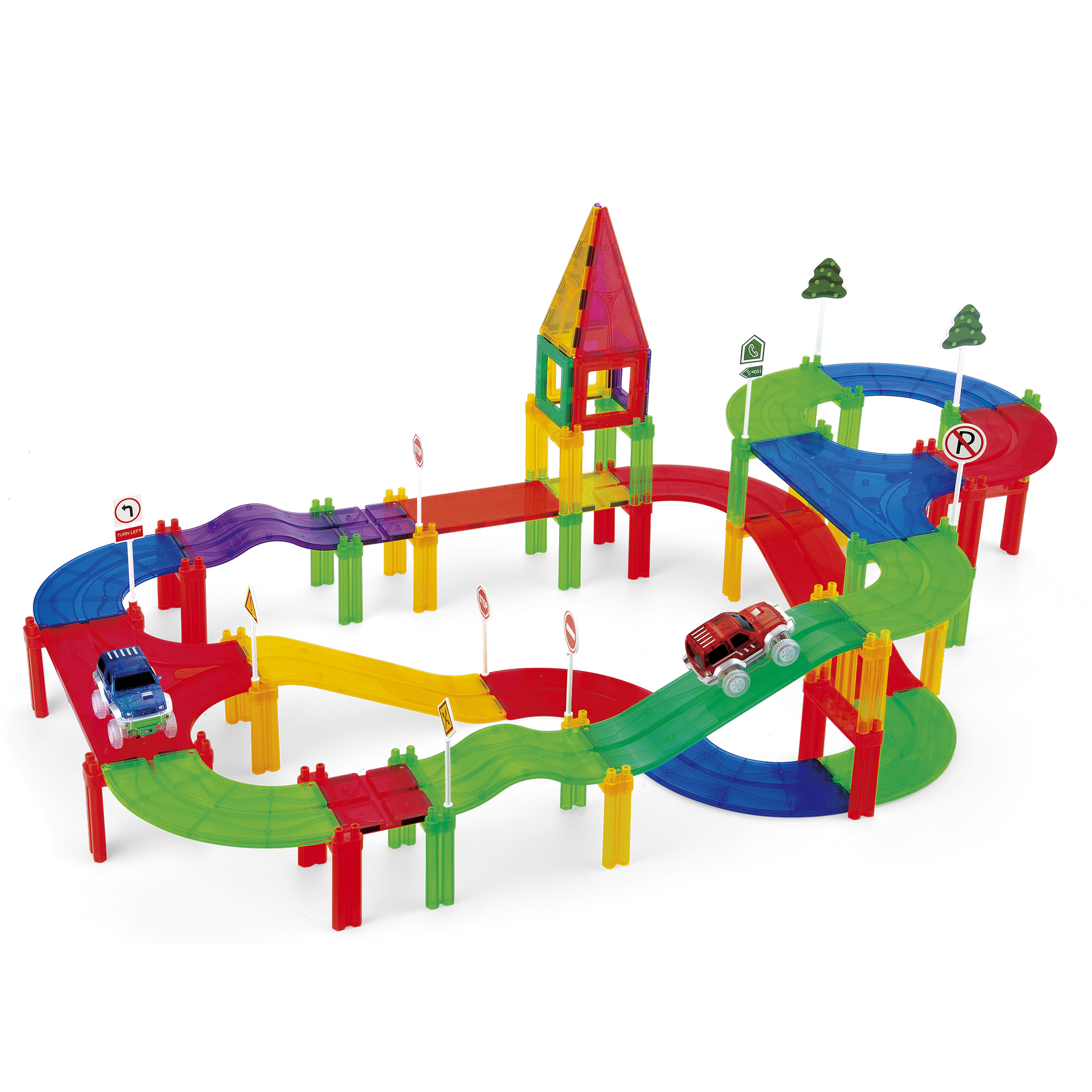 Pista magnetica magnetic tiles track - auto led e curve spettacolari - SUPERSTAR, ZIG ZAG