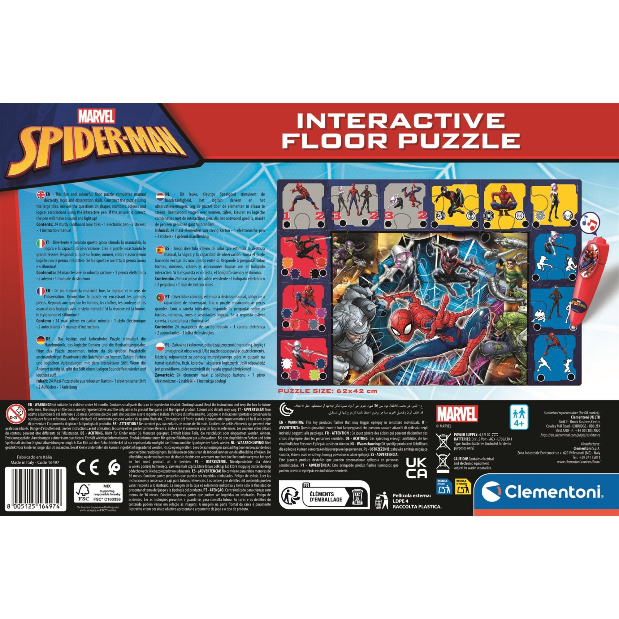 Clementoni - spiderman - tappeto gigante interattivo - 16497 - CLEMENTONI, Spiderman