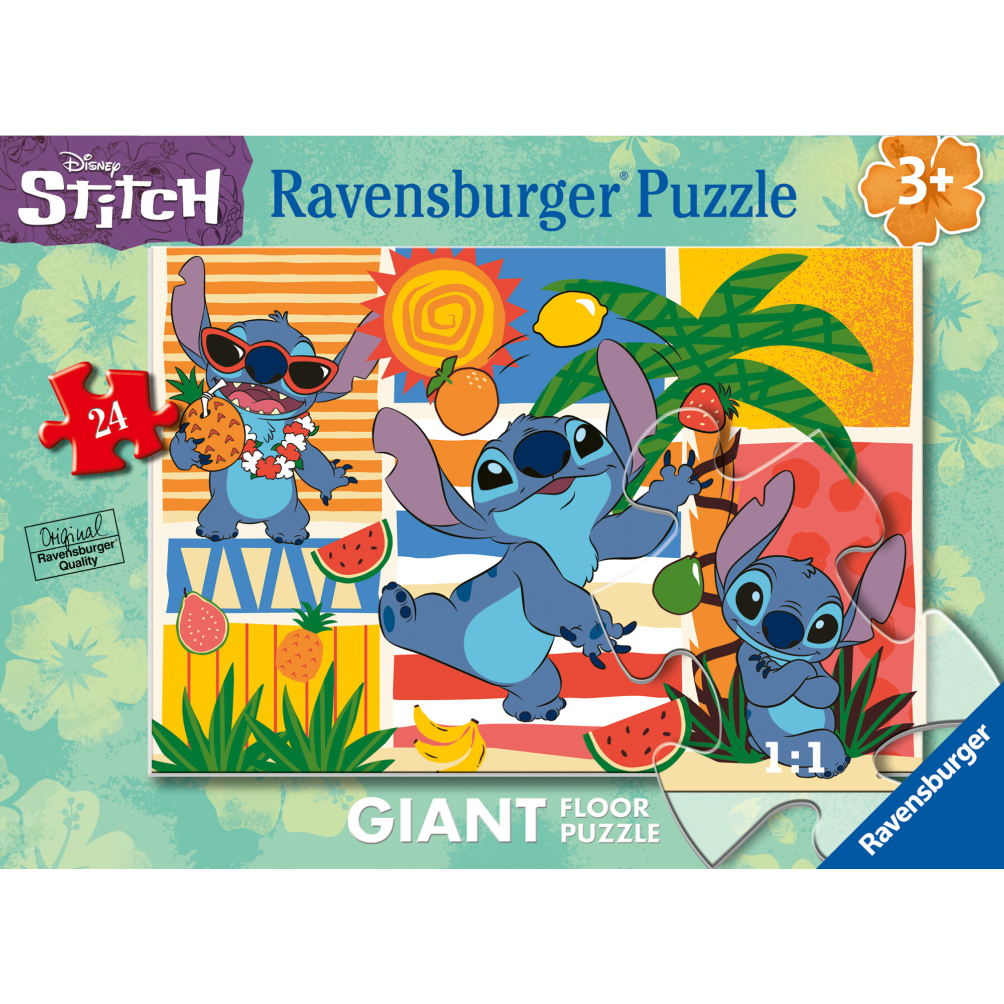 Ravensburger - puzzle stitch, collezione 24 giant pavimento, 24 pezzi, età raccomandata 3+ anni - Disney Stitch