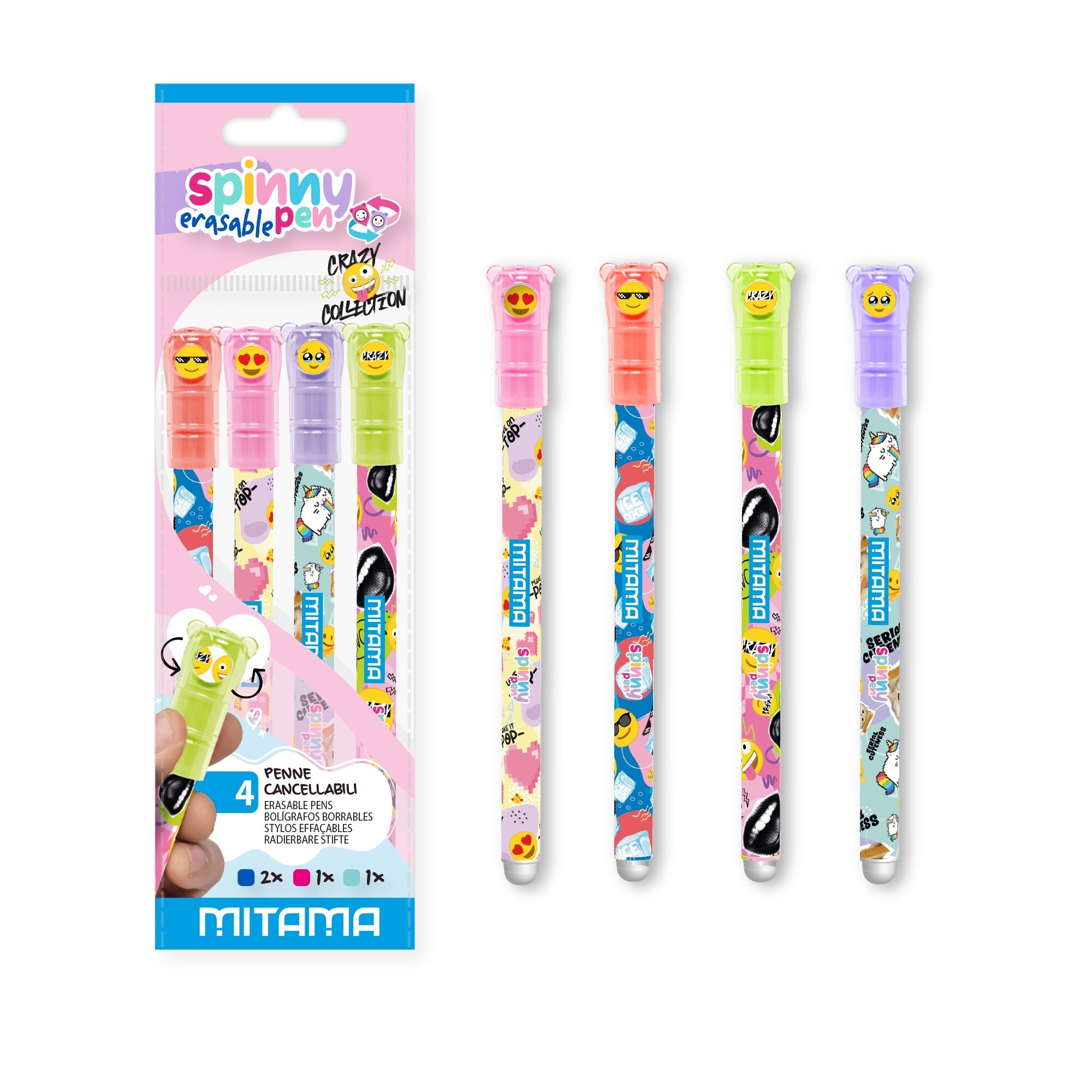 Penna mitama spinny pen crazy collection – gel 0,7 mm, 4 pezzi assortiti - MITAMA