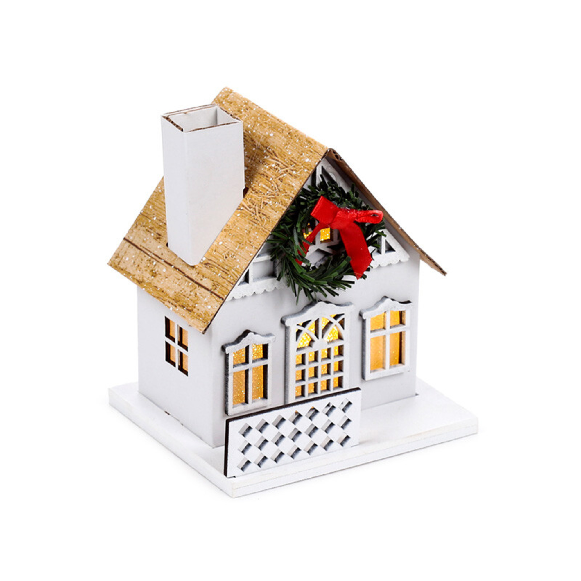 Casetta decorativa per natale con led - con ghirlanda "winter wonderland" - PUCKATOR